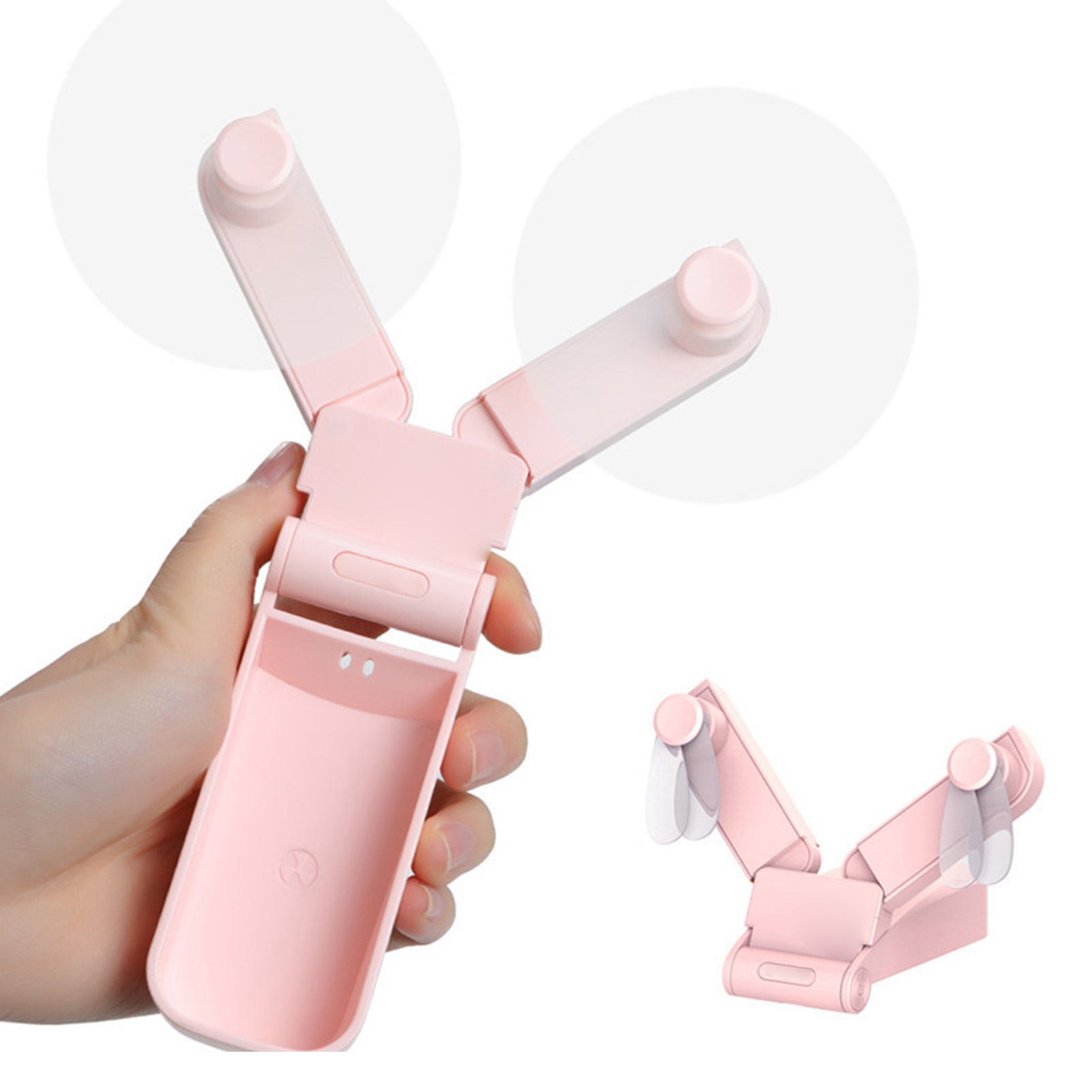 Mini-ventilator Mit Zwei Köpfen, Faltbar, Usb-aufladbar, Pink, Für Outdoor-aktivitäten, Büro Und Reisen, Handlicher, Faltbarer Elektrischer Ventilator, Leiser Doppelpropeller