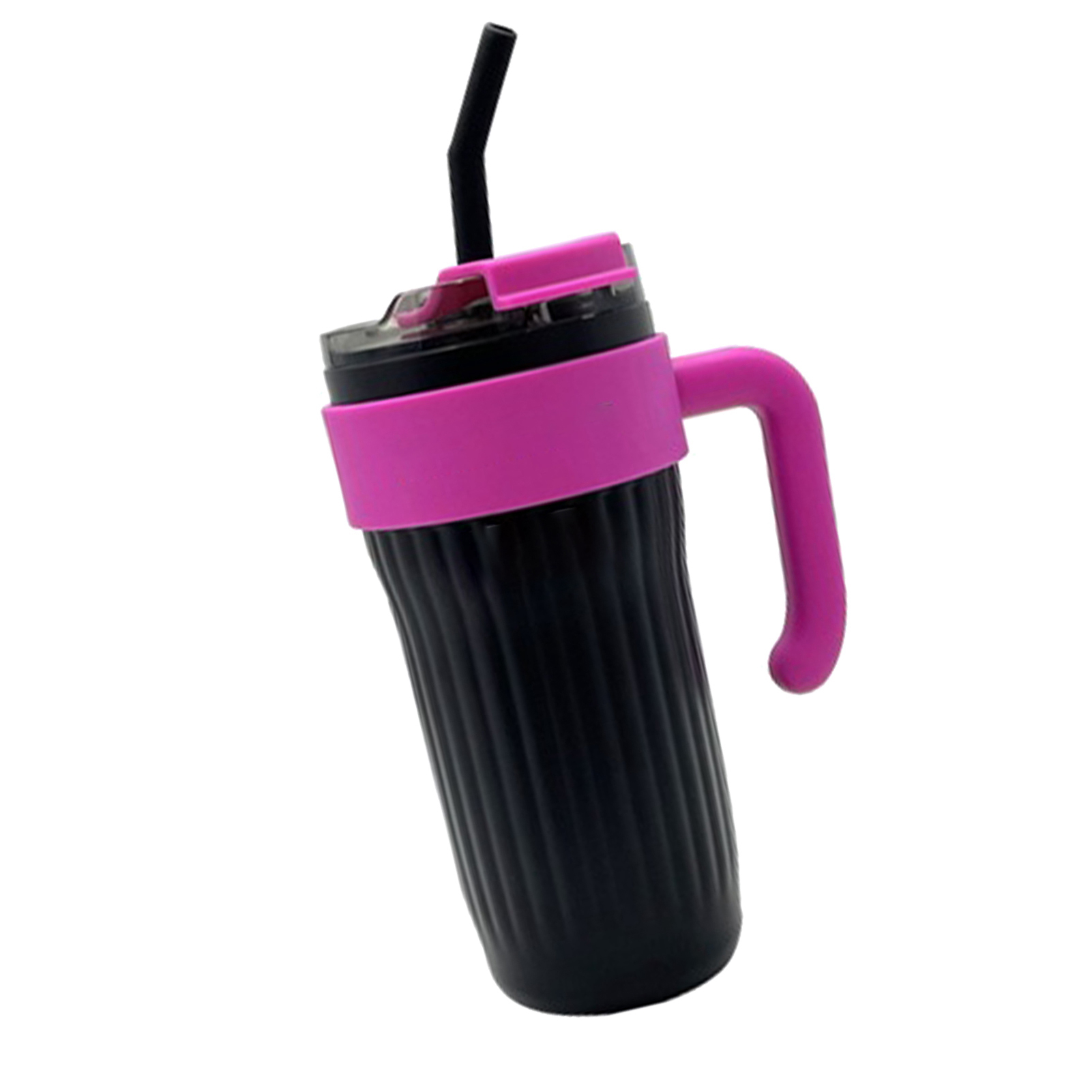 860 Ml Isolierte Wasserflasche Aus Edelstahl 316 Mit Griff Und Strohhalm, Schwarz – Thermosbecher Für Kaffee, Heiße Oder Kalte Getränke, Wiederverwendbare Flasche