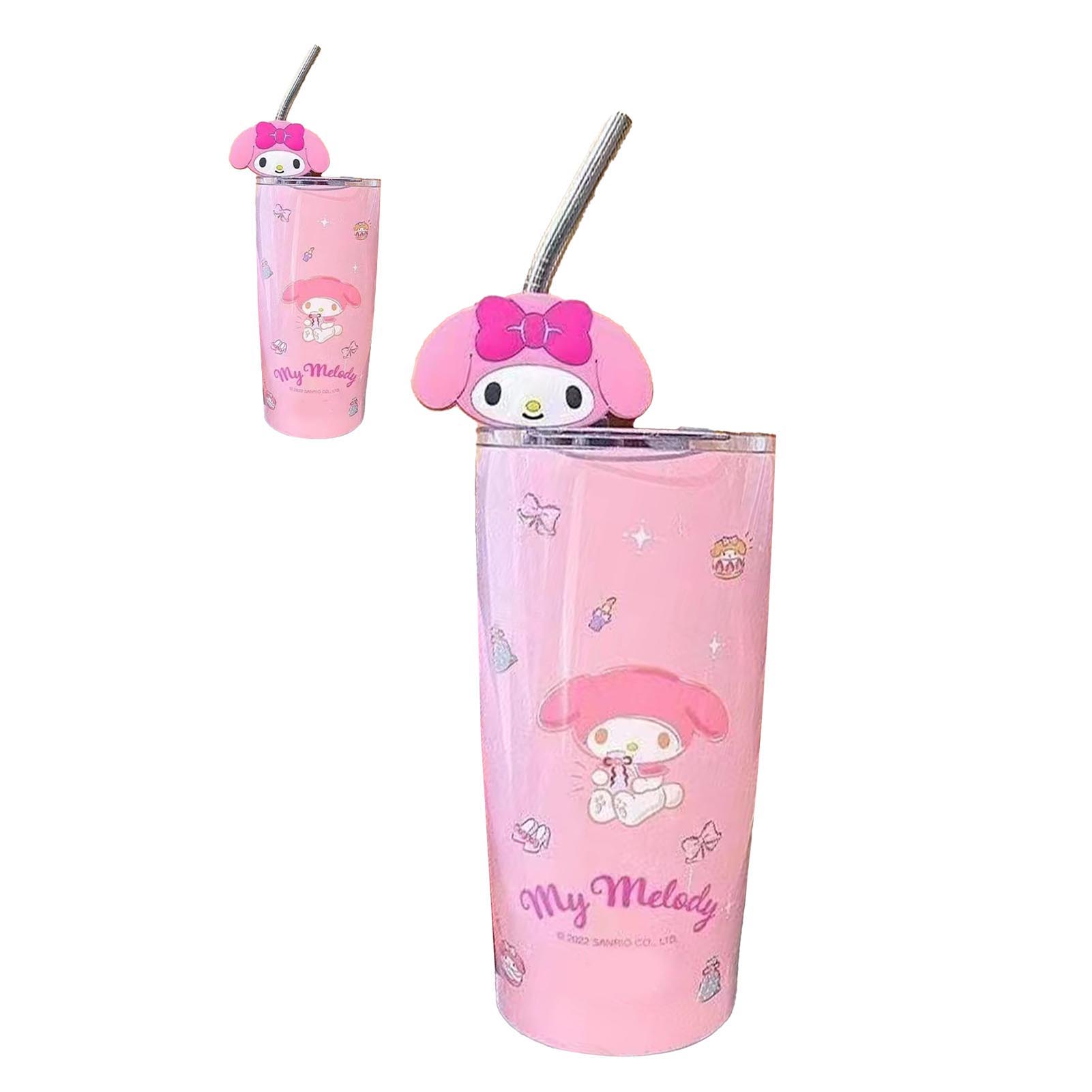 Isolierbecher Aus Edelstahl Mit Deckel Und Strohhalm, Niedliches Anime-design, Eiskaffeebecher Für Büro, Reisen Und Zuhause, Rosa