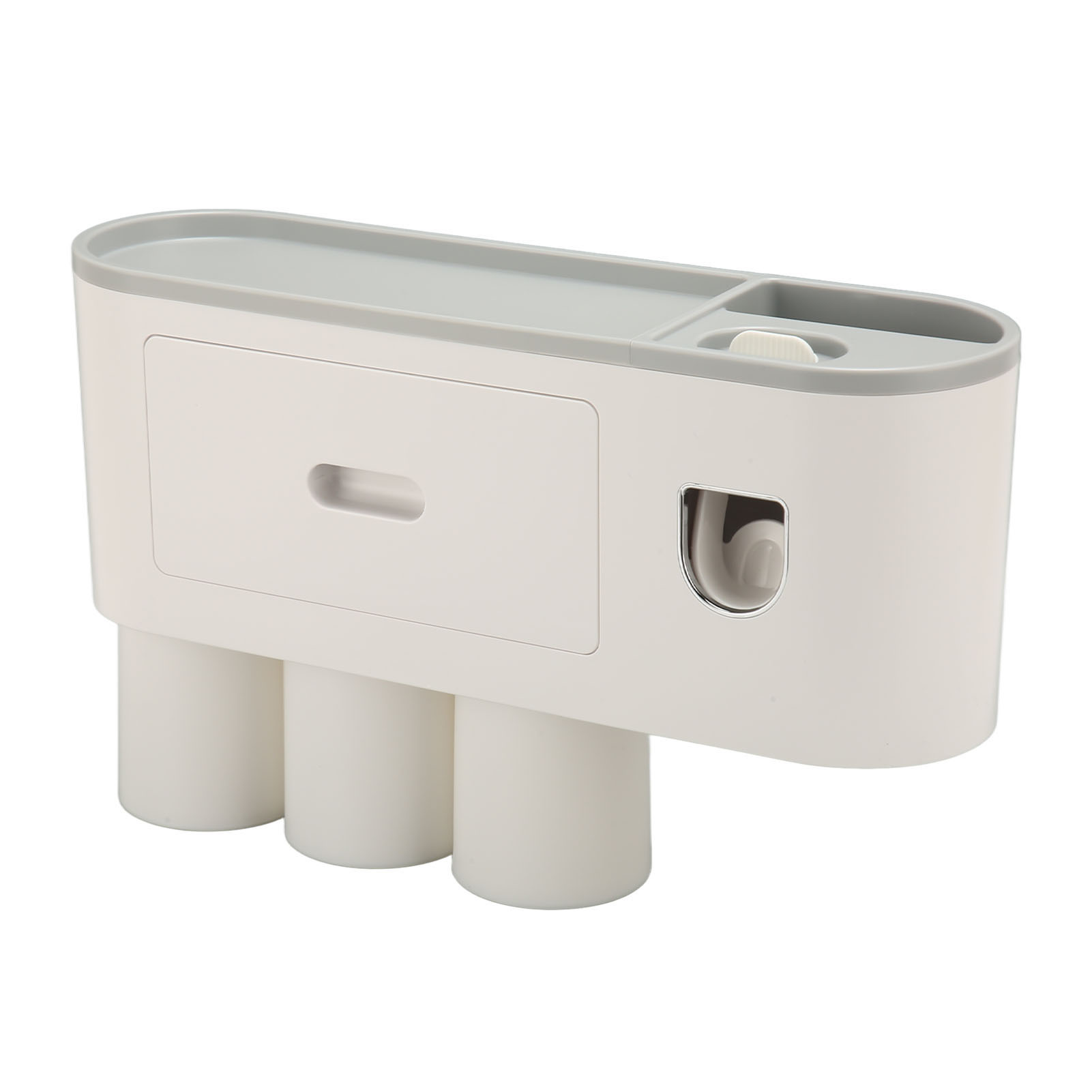 Wandmontierter Zahnbürstenhalter Mit Zahnpastaspender, Vielseitiges Badezimmeraccessoire, Einfache Montage, 3 Becher, Organizer Für Zuhause
