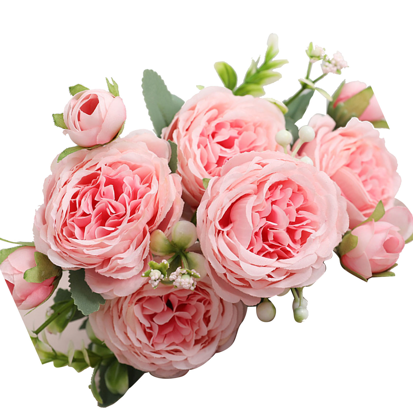 Strauß Aus 3 Künstlichen Perserrosen, 5 Blüten, Hellrosa, Wohnzimmerdekoration, Hochzeit, Handgefertigtes Blumenarrangement