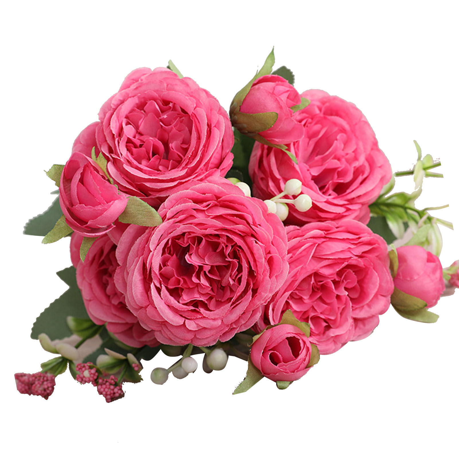 Strauß Aus 3 Stielen Mit Je 5 Künstlichen Roten Perserrosen, Blumen Für Hochzeiten, Wohnzimmer Und Heimdekoration, Handgebunden