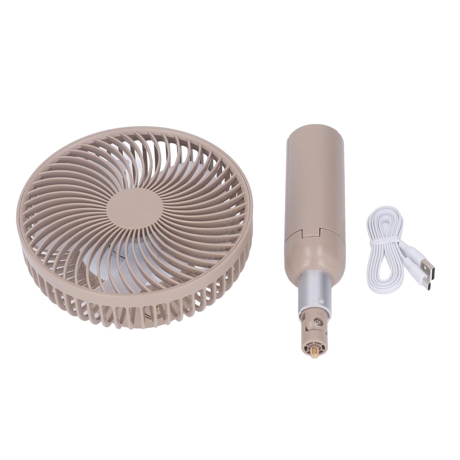 Tragbarer Tischventilator Mit Teleskopständer, Usb-aufladbar, Als Hand- Und Standventilator Für Büro Und Außenbereich Geeignet, Hellbeige