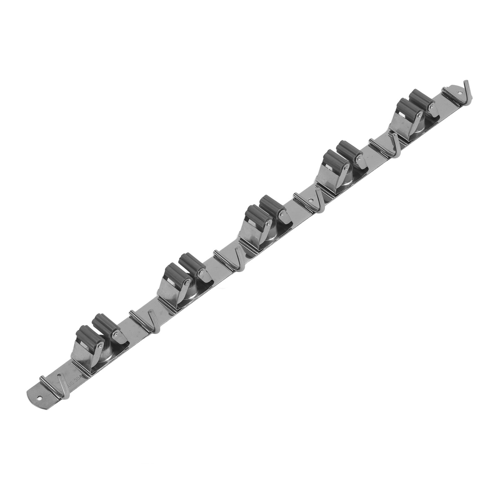 Wandmontierter Besen- Und Mopphalter Aus Edelstahl, Aufbewahrungsorganizer Mit 5 Schlitzen Und 6 Haken, Bohrfreie Schnappmontage, Robust Und Praktisch.