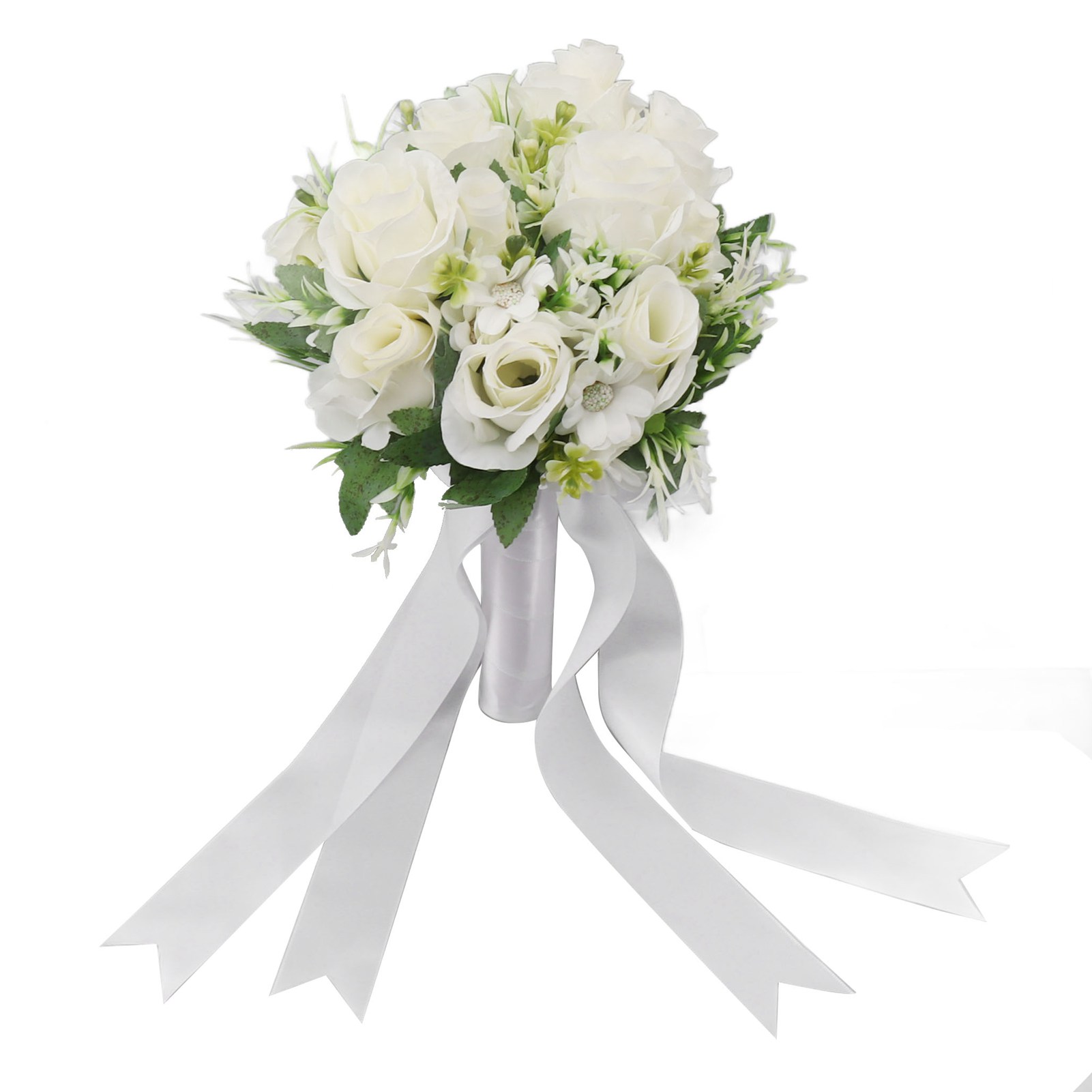 Brautstrauß Aus Künstlichen Weißen Seidenblumen, Handgefertigter Strauß Aus Kunstblumen Für Hochzeit, Zeremonie, Kirche, Party, Geschenkset Für Die Braut.