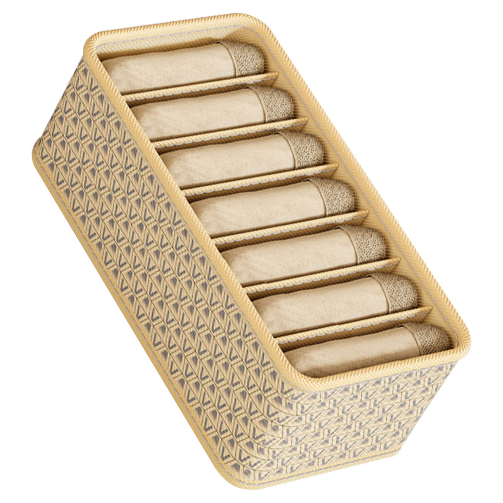 7-teiliges Set Beigefarbener Stoff-schubladenorganizer, 7-fächer-kommodenorganizer, Faltbarer Kleiderschrank-organizer, Kompakte Kleiderschrankaufbewahrung (32 X 16 X 11 Cm), Platzsparende Schubladene