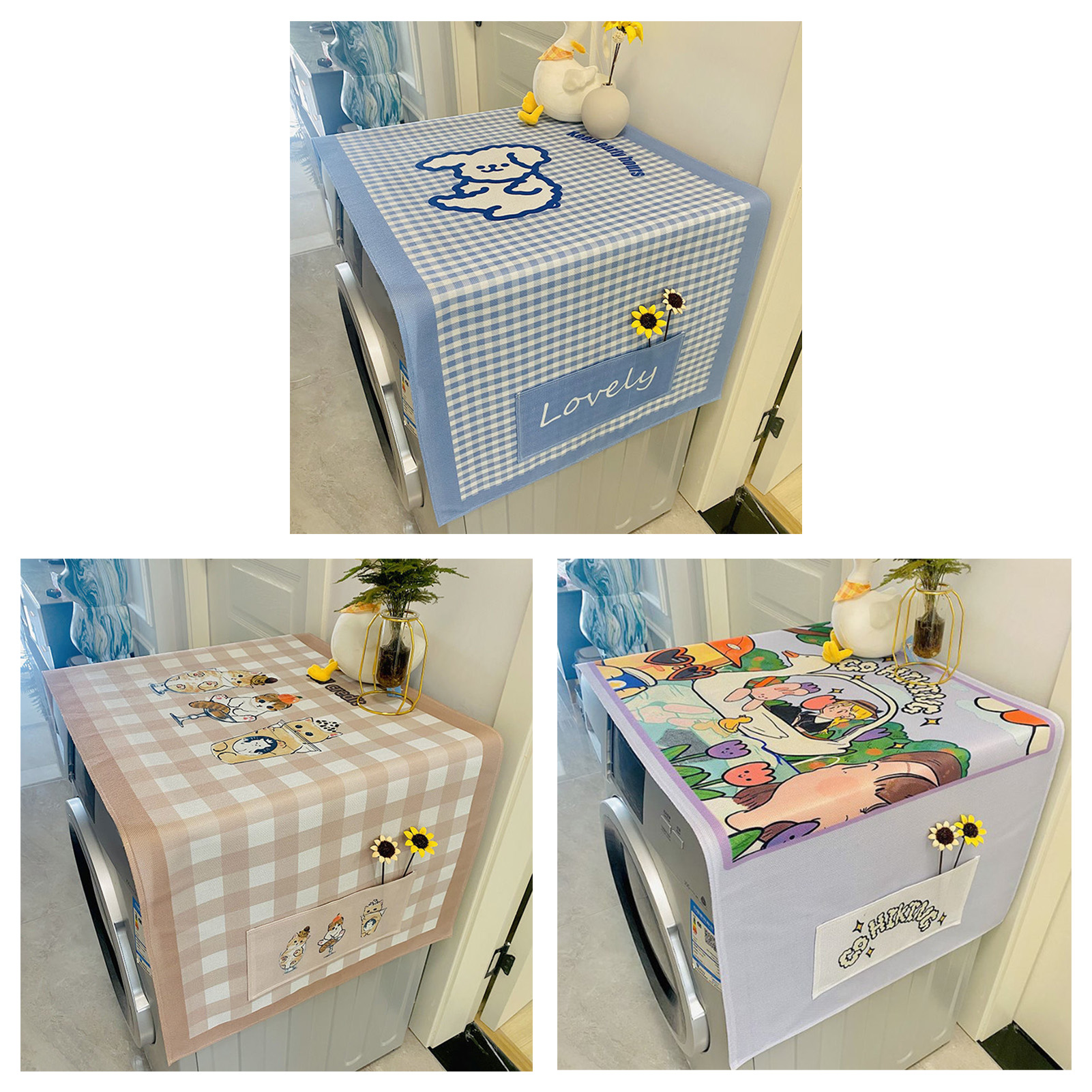 Staubschutzhülle Im Cartoon-stil Für Kühlschrank, Leuchtende Farben, Weiches Baumwoll-leinen-gemisch, Maschinenwaschbar, Für Zuhause, Büro, Küche, Hundemotiv, 60 Cm Breit, 141 Cm Lang