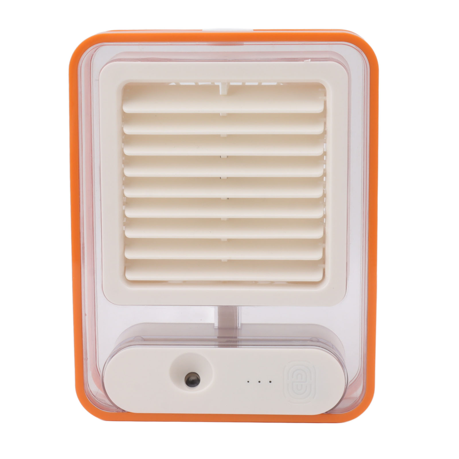 Tragbarer Mini-tischventilator Mit Luftbefeuchter, Usb-aufladbar, Orange, Leise Und Mit Farbigem Nachtlicht.