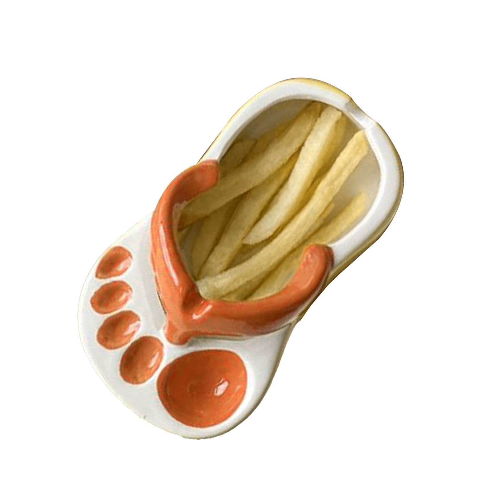 Keramikteller In Flip-flop-form Für Pommes Frites, Niedliche Schale Für Snacks, Chips Und Sojasauce, Orangefarbene Servierschale, Originelles Sommergeschirr
