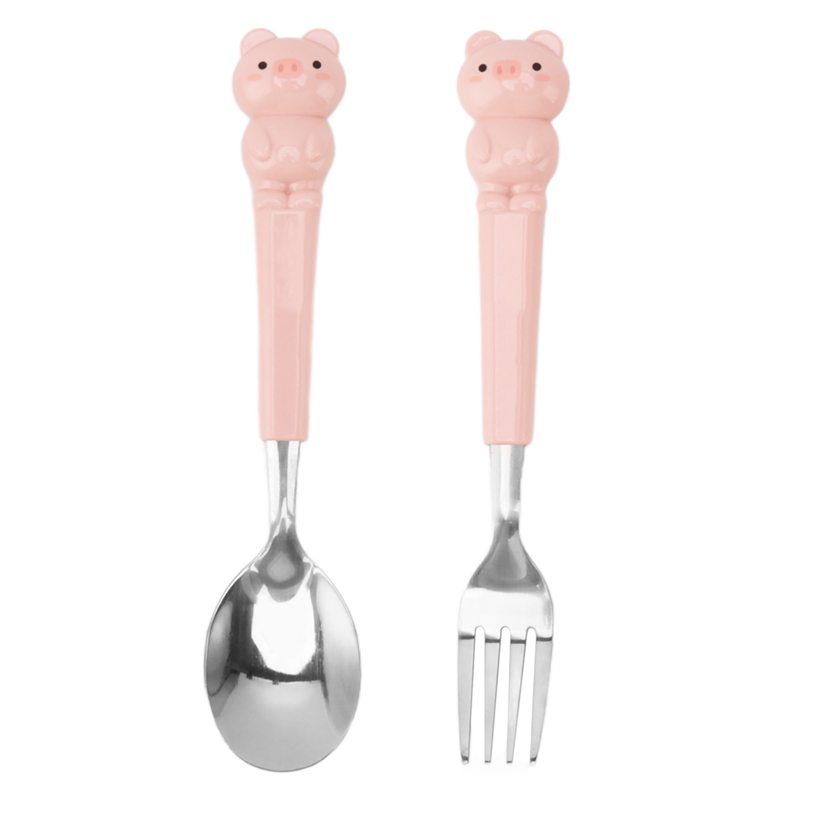 Set Aus 2 Kinderbesteckteilen Aus Rosa Edelstahl Mit Niedlichem Schweinchen-design, Gebogener Gabel Und Löffel, Lustigem Kinder-platzset, Cartoon-besteck, Edelstahl, Tragbares Geschirr.