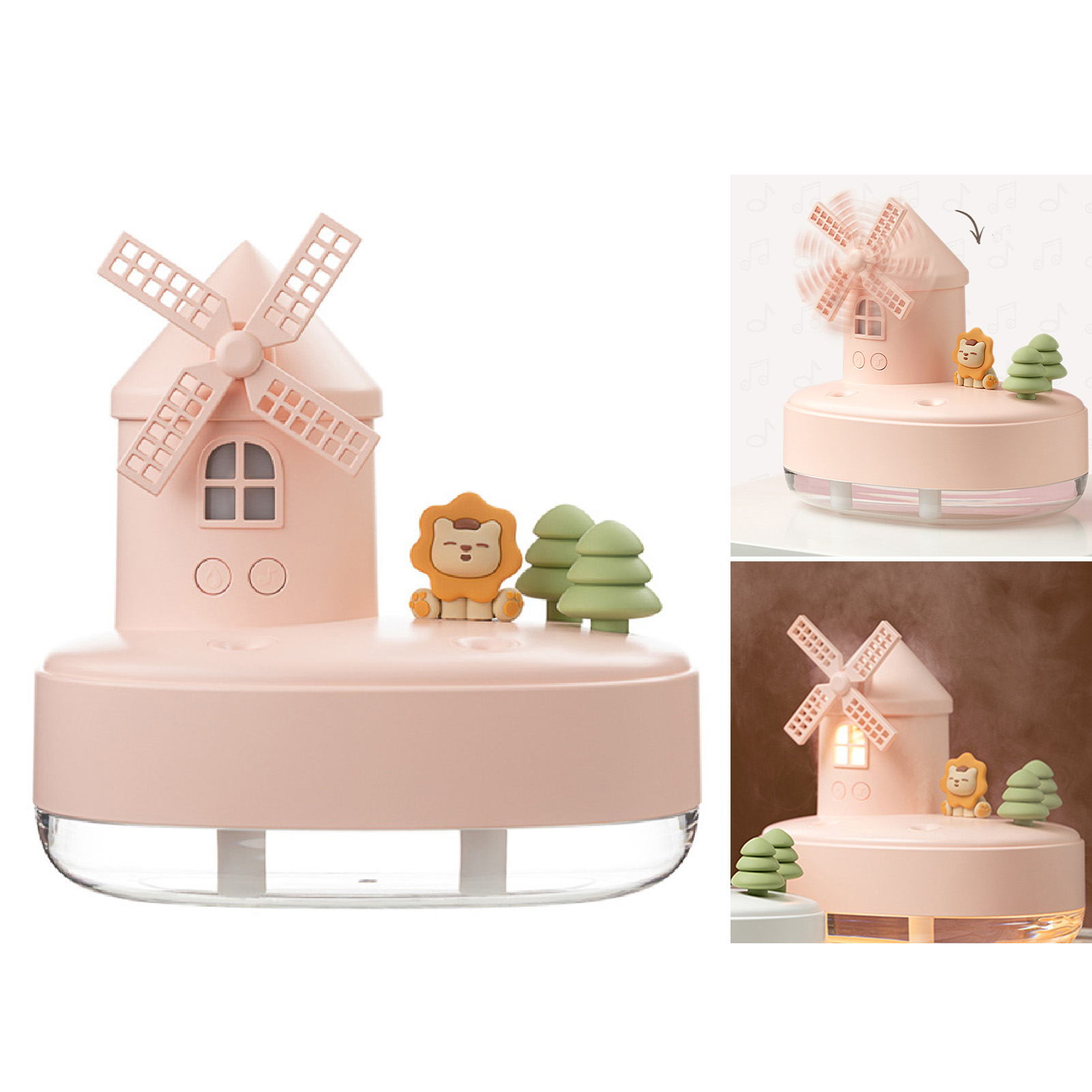 Stimmungsdiffusor Mit Spieluhr, Warmem Licht, Zweistufigem Vernebelungssystem, Kabelloser Mini-luftbefeuchter Für Schlafzimmer Und Büro, Rosa
