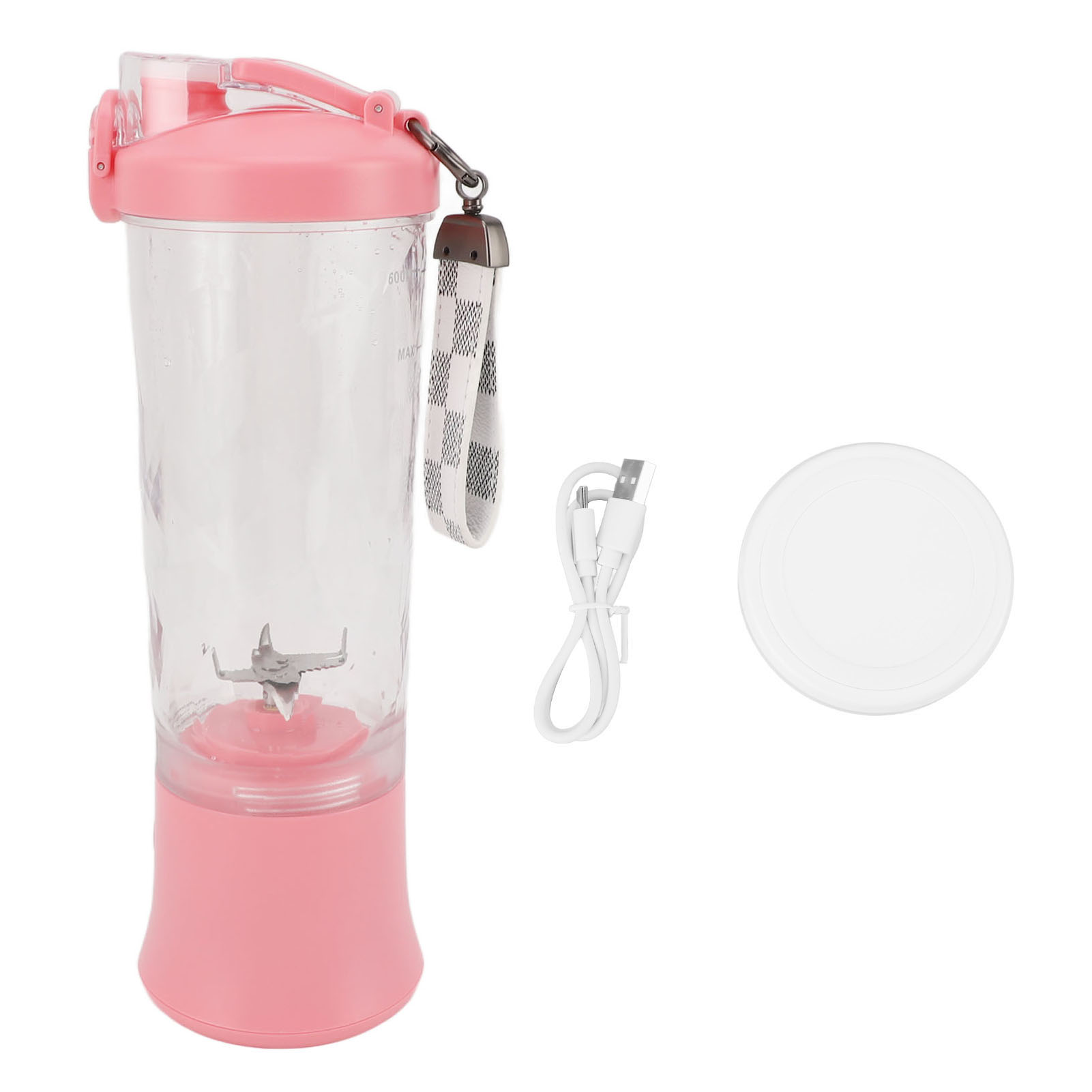 Tragbarer 600-ml-standmixer, 2 Geschwindigkeitsstufen, 150 W, 18.000 U/min, 4000-mah-usb-akku (wiederaufladbar), Auslaufsicherer Deckel, Mini-mixbecher Für Smoothies, Pink
