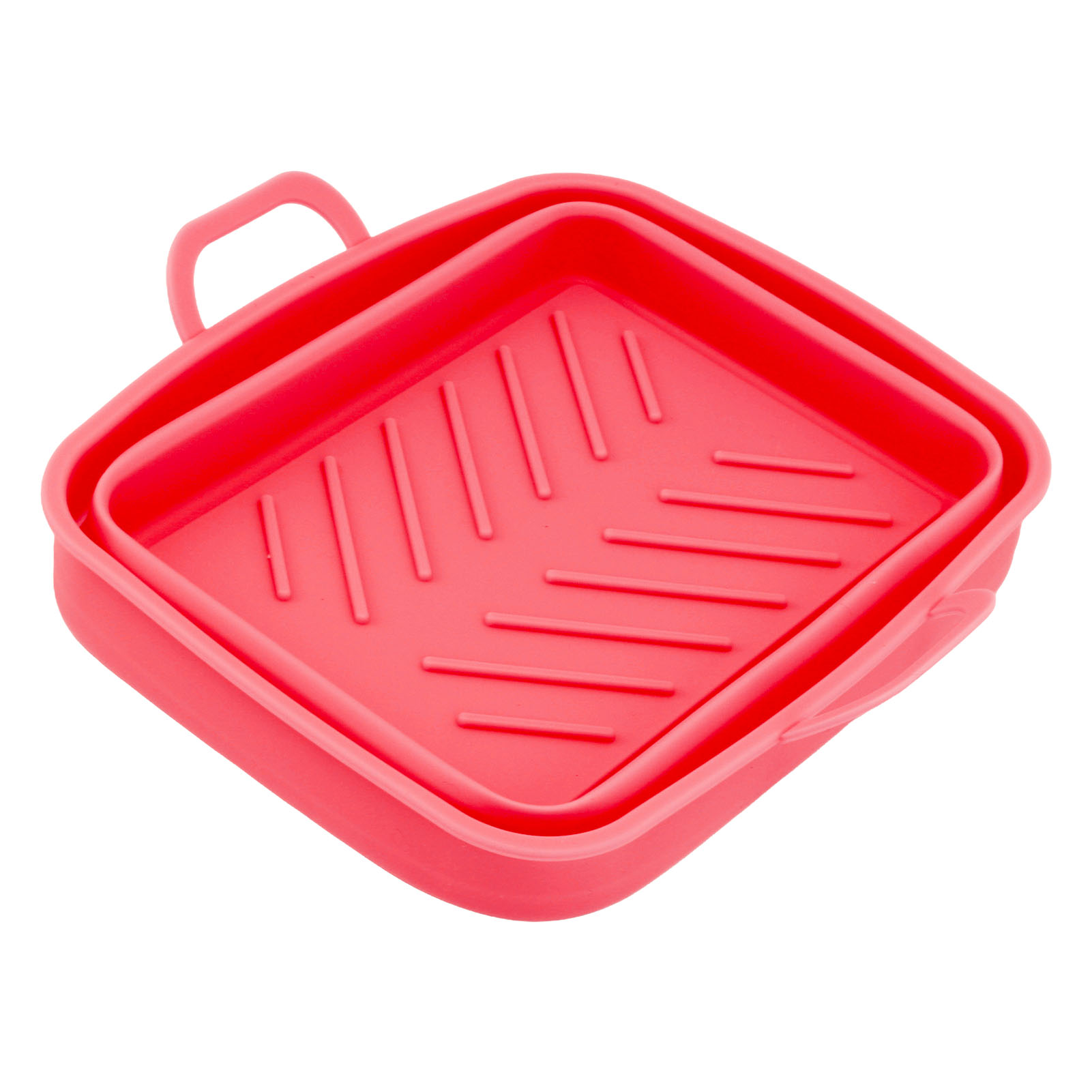 Set Mit 2 Hitzebeständigen Silikon-fritteusenmatten, Geriffelt, Leicht Zu Reinigen, Mit Griff, Rot