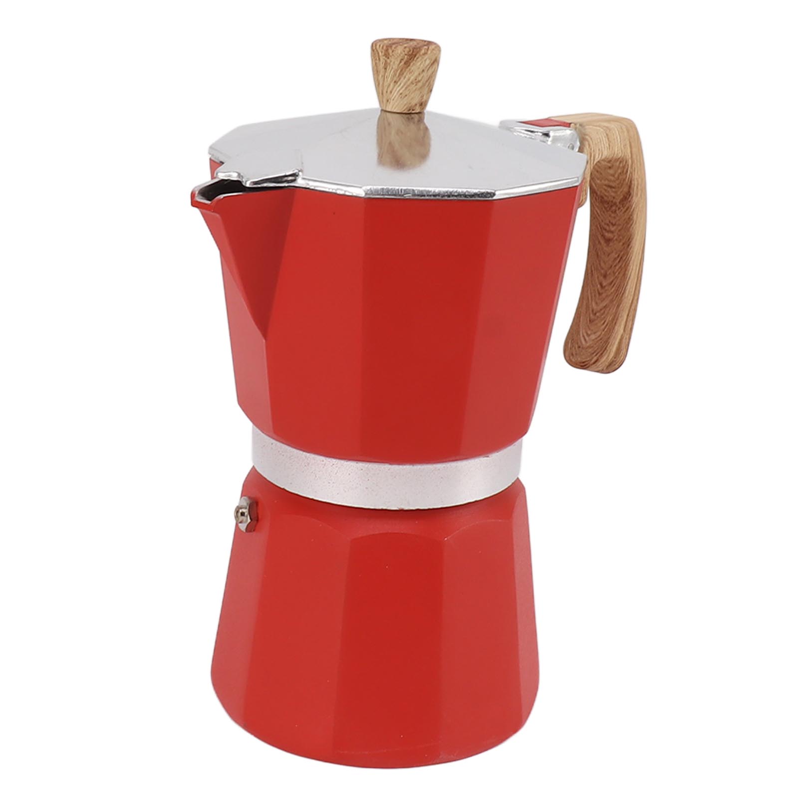 Moka-kaffeebereiter Aus Aluminiumlegierung, Schnelles Aufheizen, Ergonomischer Achteckiger Griff, Rot, 150 Ml, Geeignet Für Gas- Und Induktionsherde, Für Die Küche.