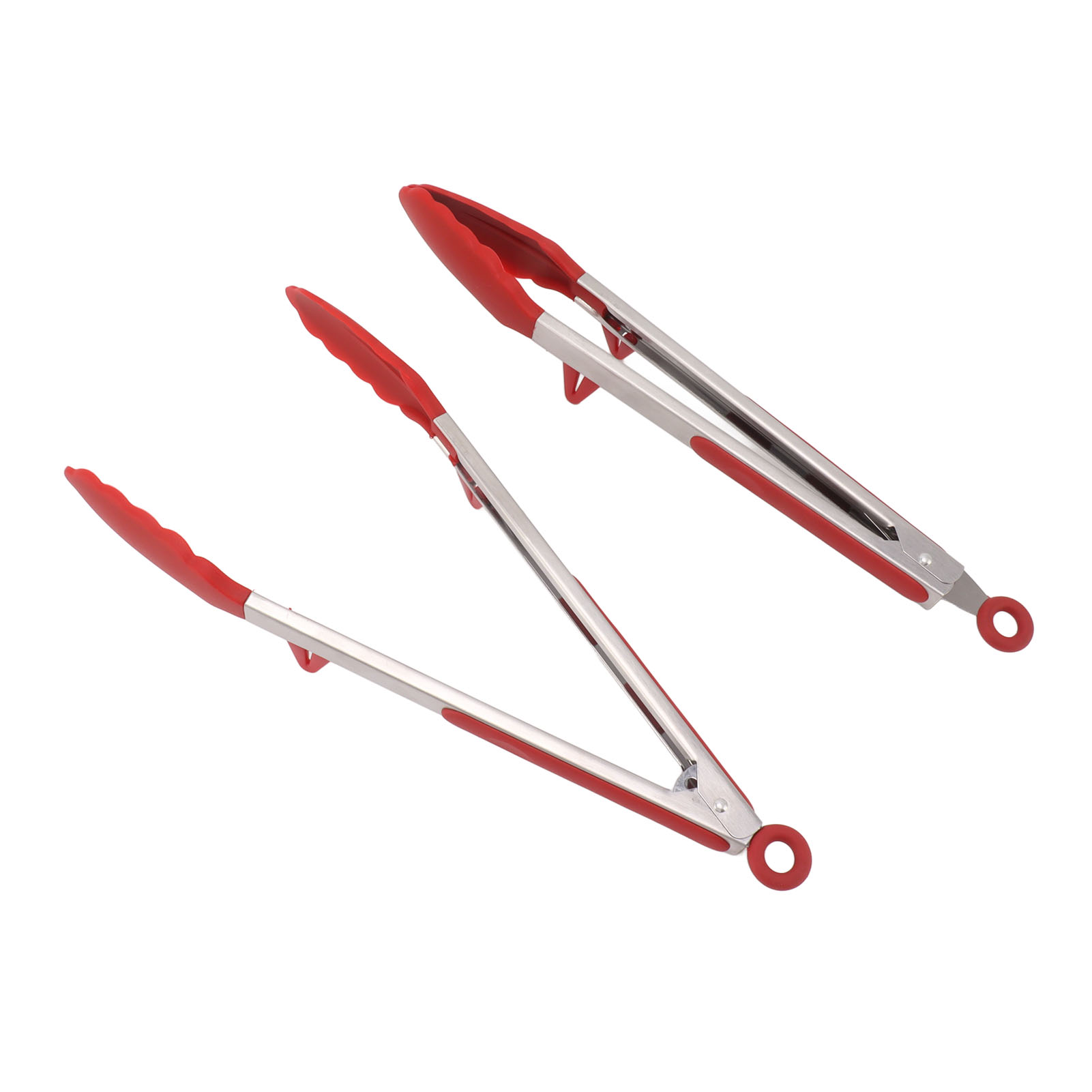 2er-set Küchenzangen, 30 Cm, Silikonspitze, Edelstahl, Lange Servierzange Mit Verriegelung Für Grill, Rot