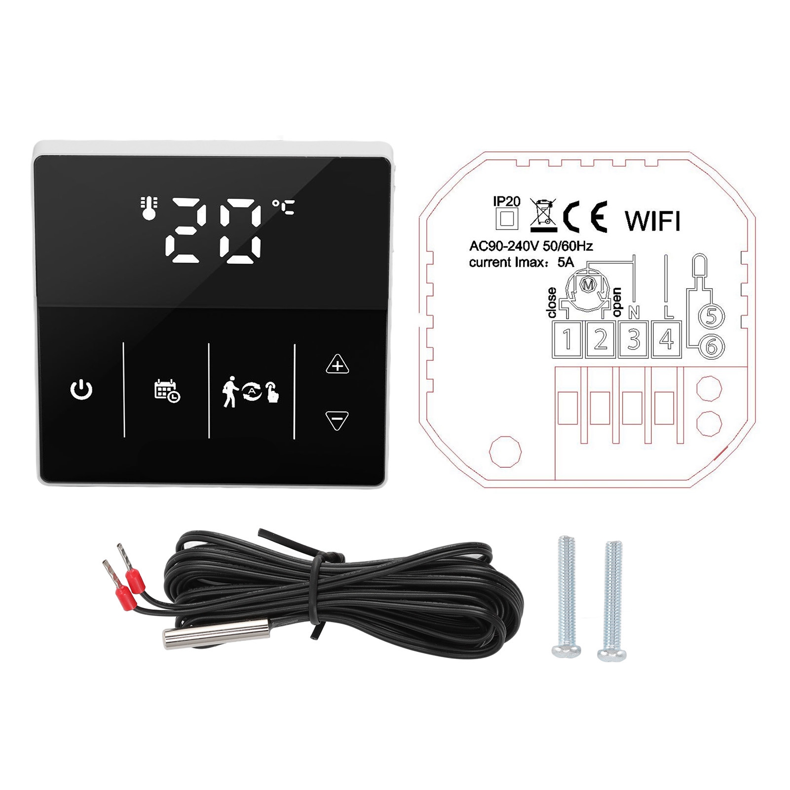 Intelligenter Wi-fi-thermostat Mit Digitalem Touchdisplay, Mobiler App Und Sprachsteuerung Für Zuhause (90-240 V, Schwarz).