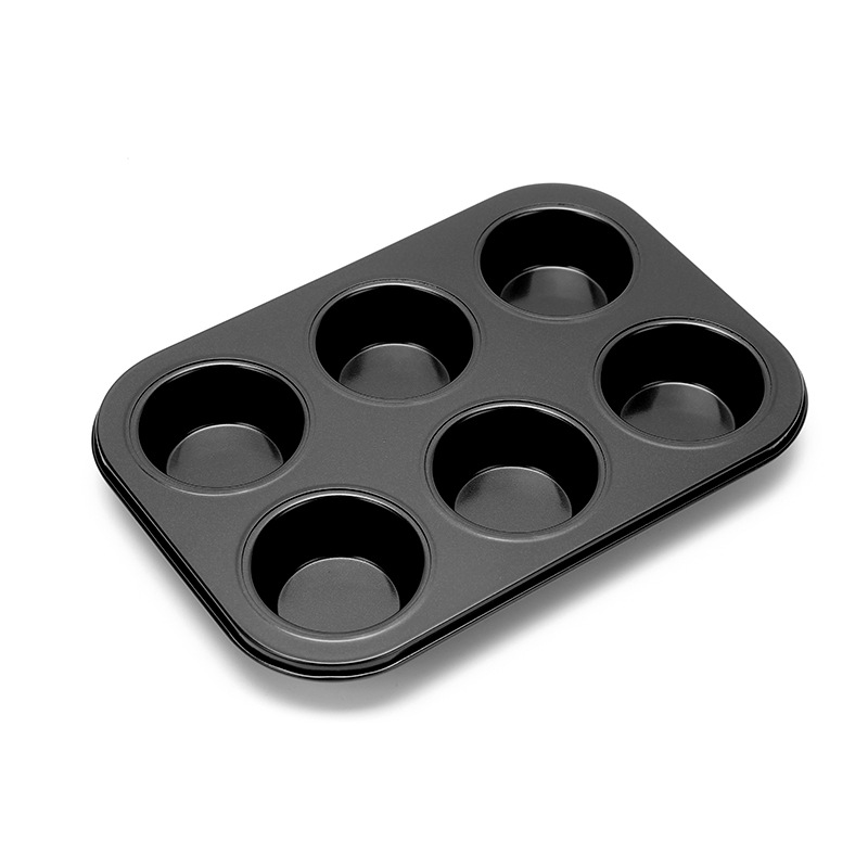 Antihaftbeschichtete Muffinform Aus Kohlenstoffstahl, Schwarz, Mit Schnellverschluss, 6 Mulden, Für Die Küche.
