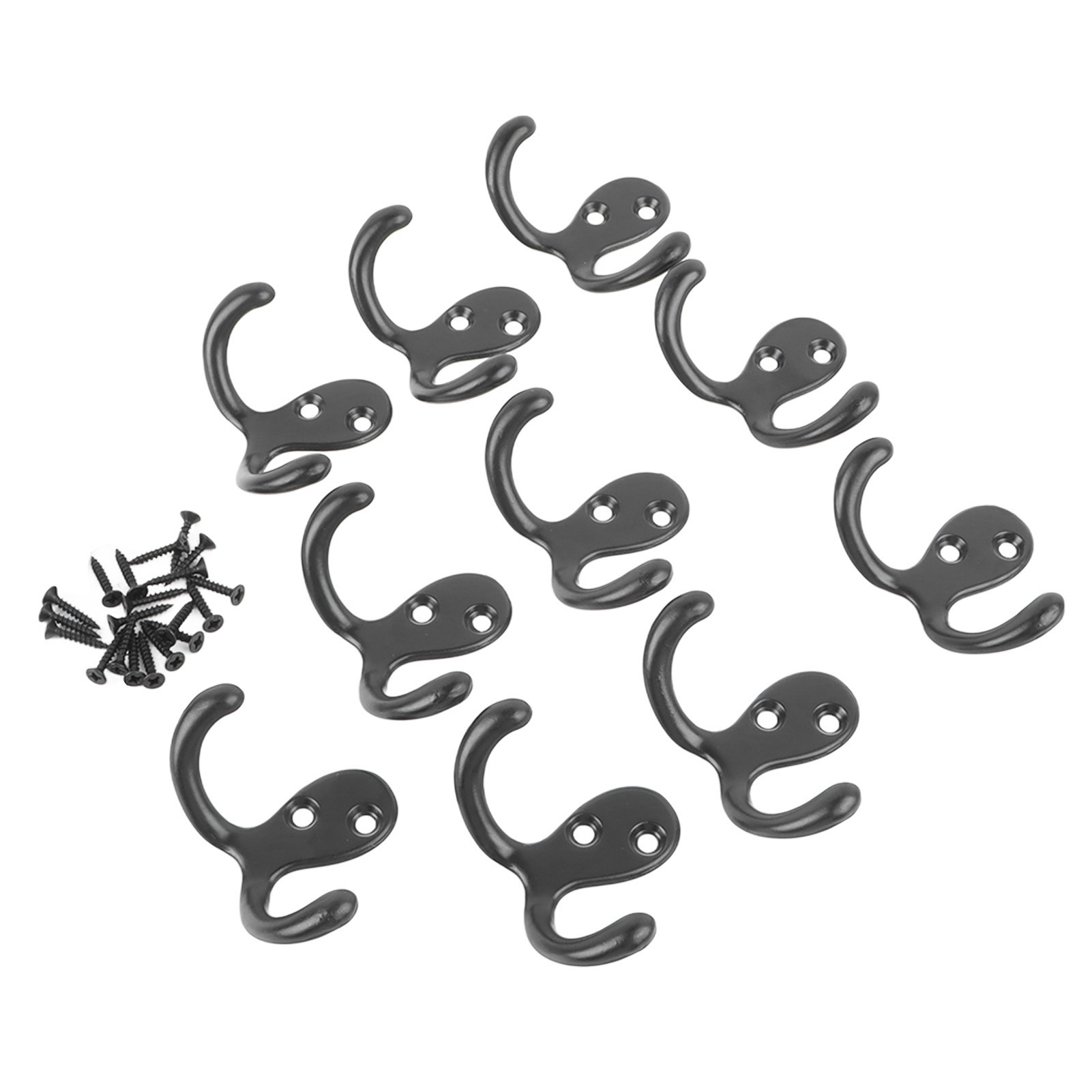 Doppelte Schwarze Wandhaken Mit Zwei Armen, 10er-set, Retro-stil, Robuste Zinklegierung, Wandmontage Für Bad Und Küche