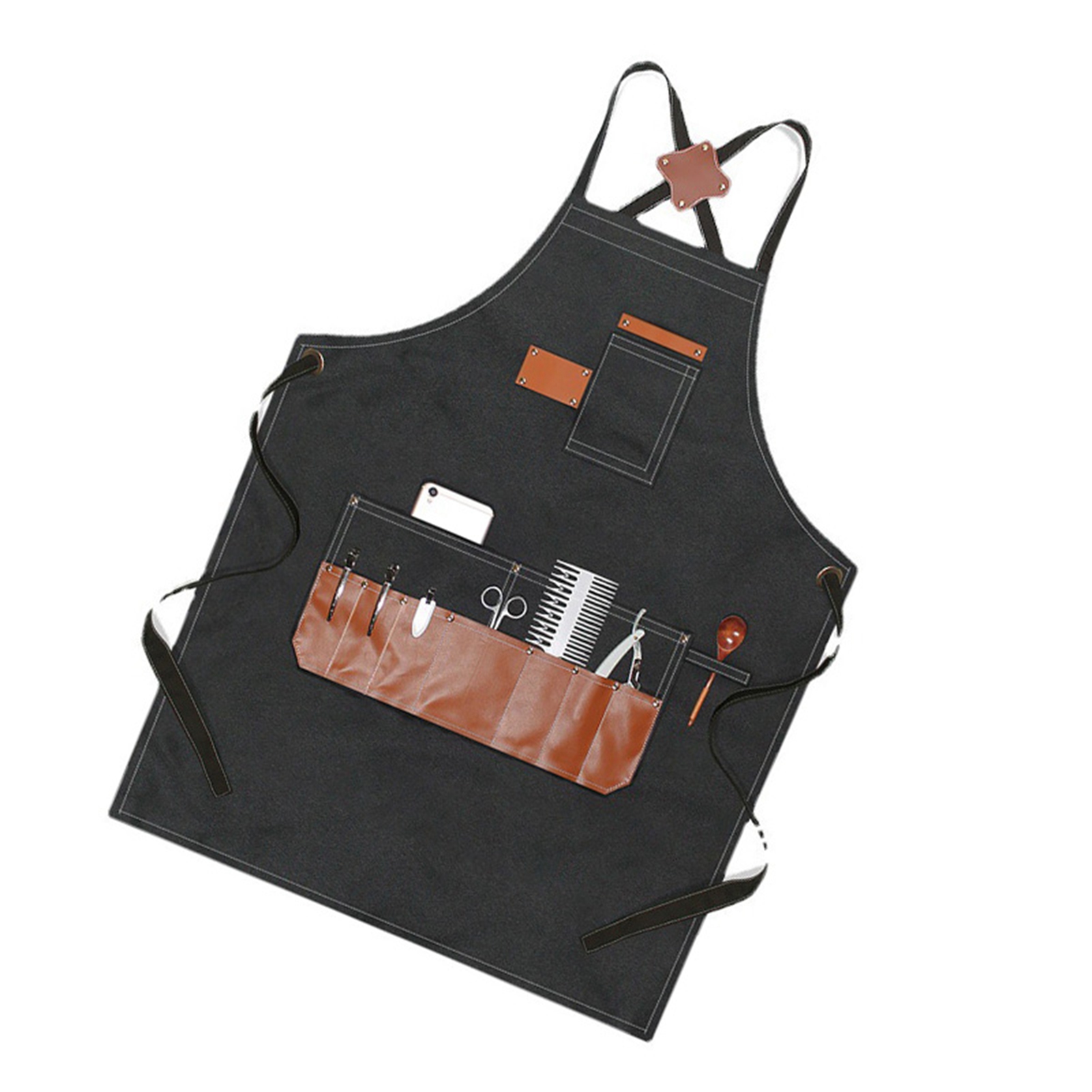 Multifunktionale, Wasserdichte Schwarze Friseurschürze, Küchenschürze Für Künstler, Handwerker, Bäckereien Und Teestuben