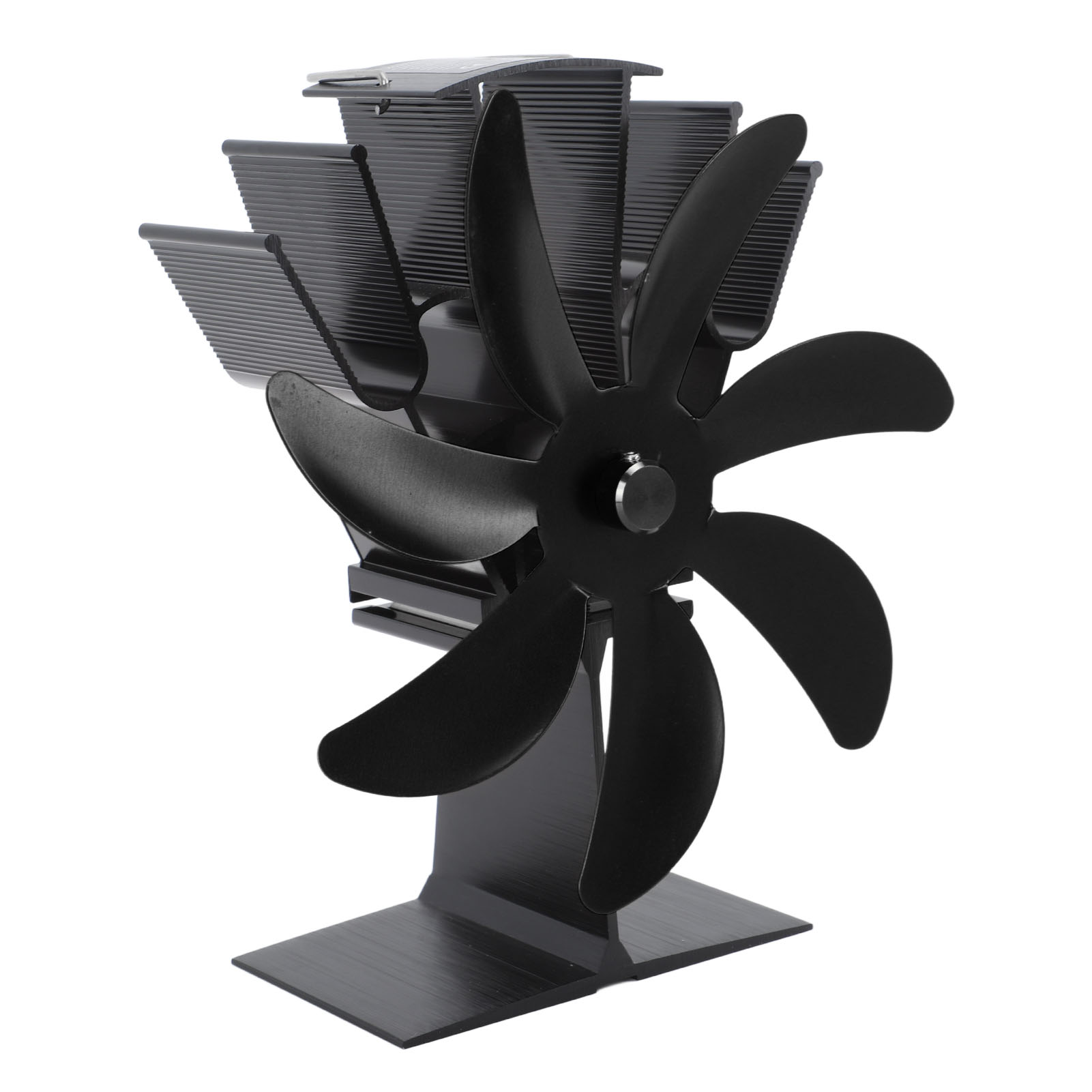 7-flügeliger Ofenventilator Aus Aluminiumlegierung, Schwarz, Für Kamine Und Holzeinsätze, Kein Stromanschluss Erforderlich, Energiesparend