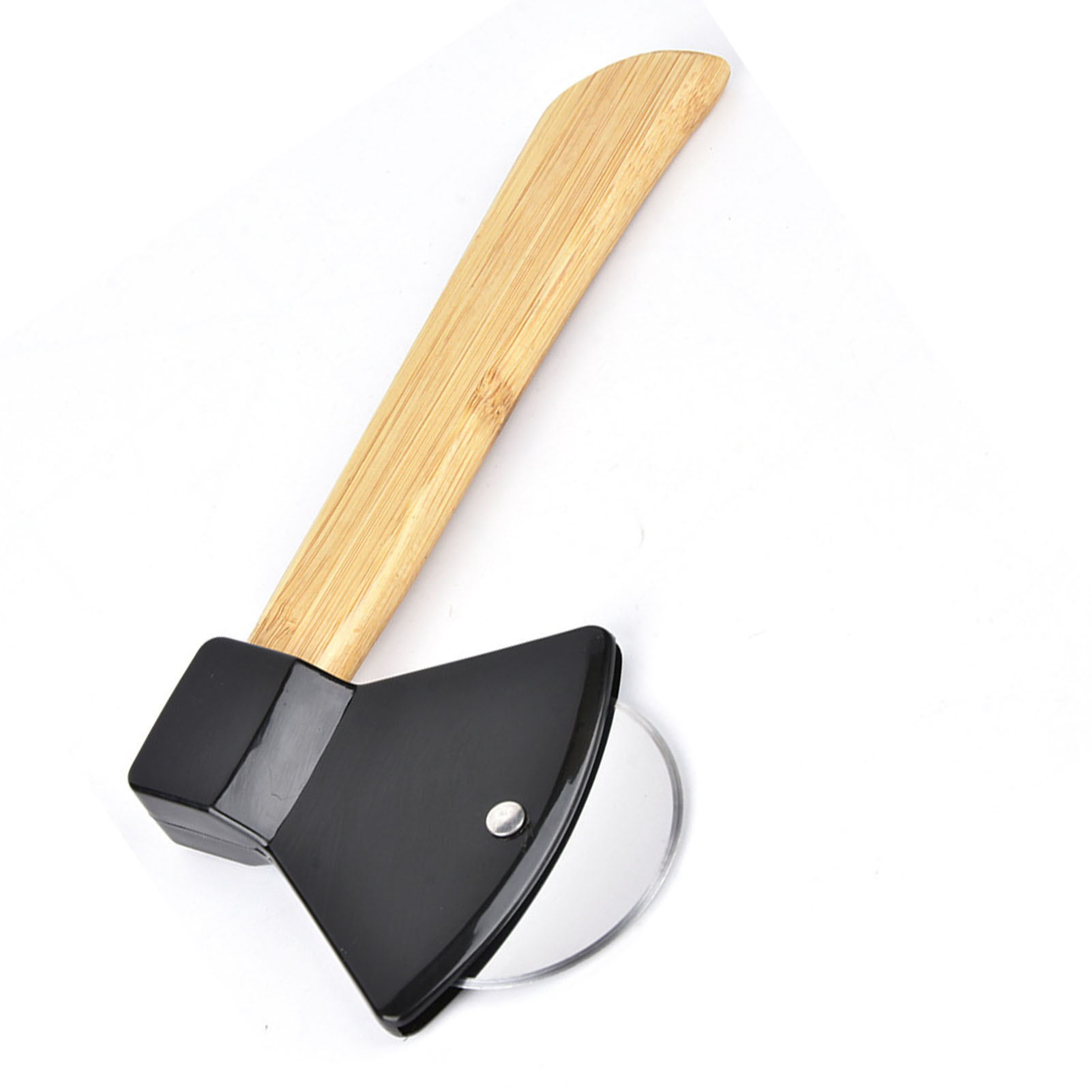 Pizzamesser Aus 430er Stahl Mit Ergonomischem, Rundem Griff Aus Pp-bambus, Pizzaschneider/axt Für Zuhause Und Restaurants, Schwarz