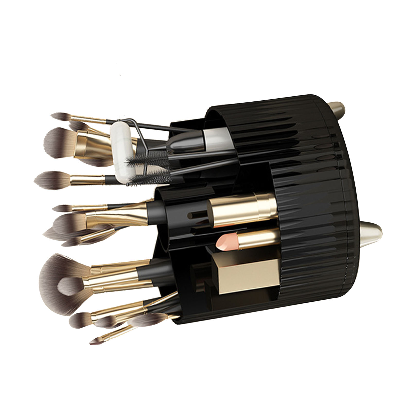 360° Drehbarer Make-up-pinselhalter, Eleganter Schwarzer Kosmetikorganizer Für Schminktisch, Aufbewahrung Von Parfüm Und Lippenstift, Multifunktionaler Drehständer.