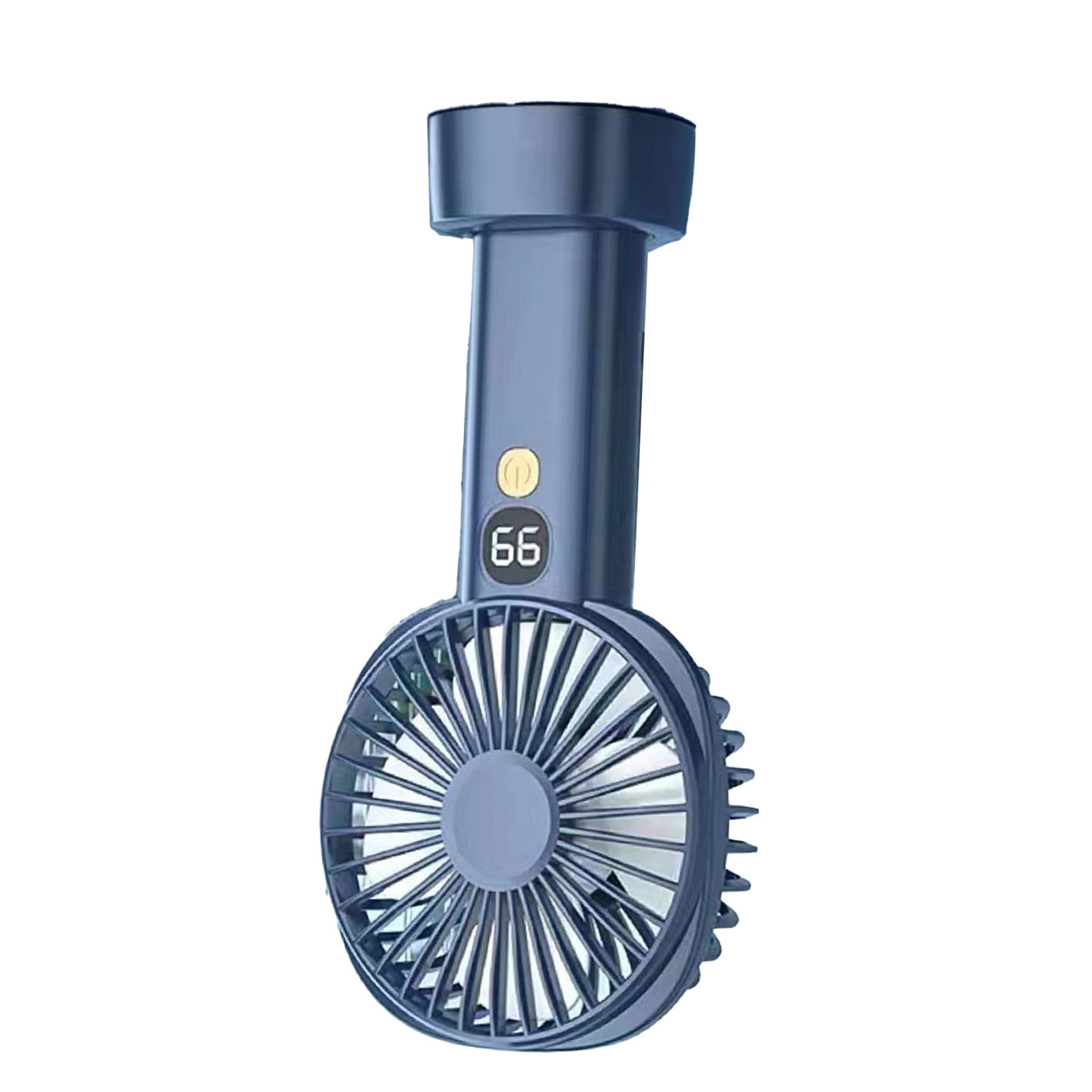 Tragbarer, Wiederaufladbarer Mini-usb-ventilator, 5 Geschwindigkeitsstufen, Leise, Akkuanzeige, Dunkelblau, Handlich, Kabellos, Im Taschenformat, Reisefreundlich.
