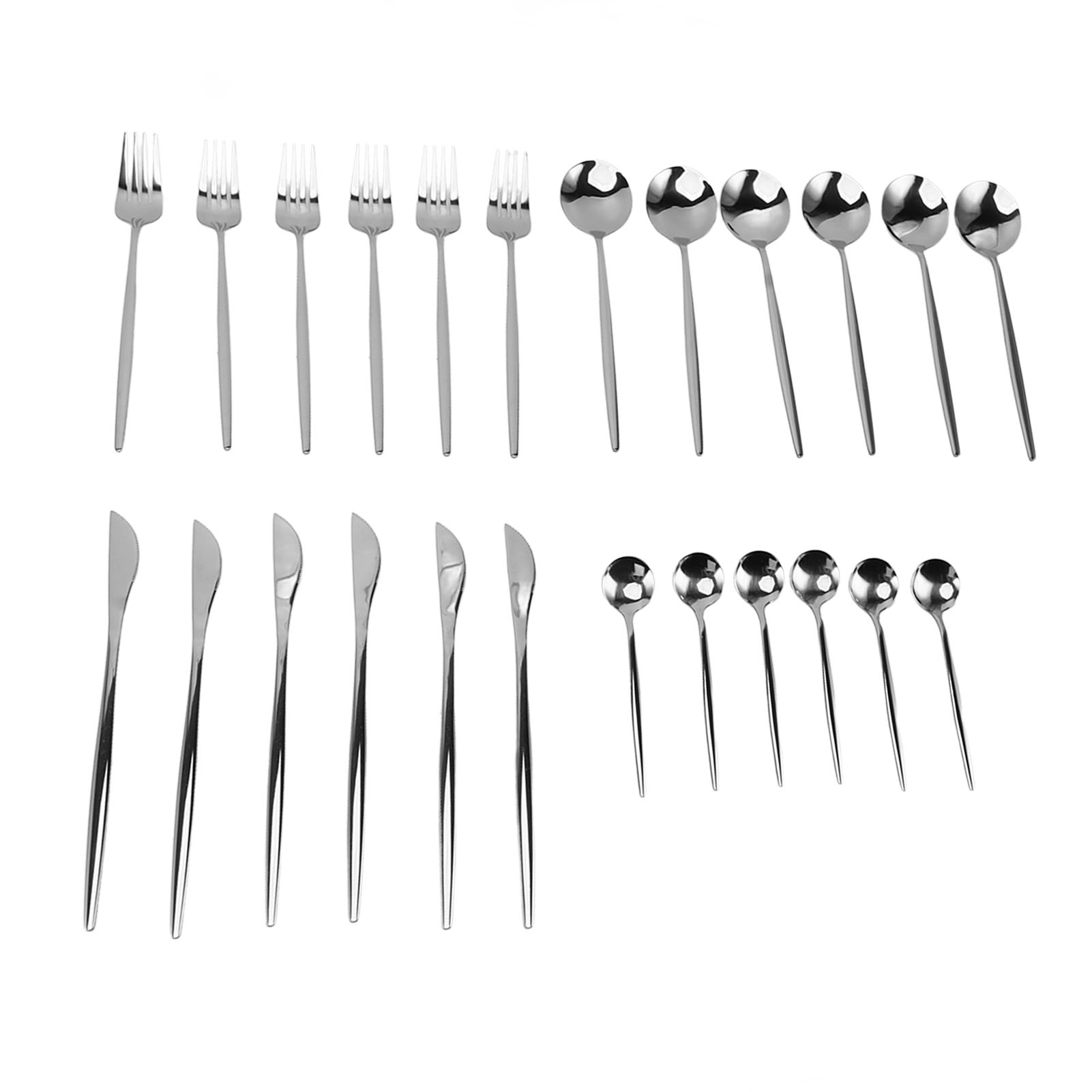 Küchenbesteck-set Aus Edelstahl, Komplettes Messer-, Gabel- Und Löffelset, Spülmaschinenfest, Silberfarben, Robustes Geschirr.