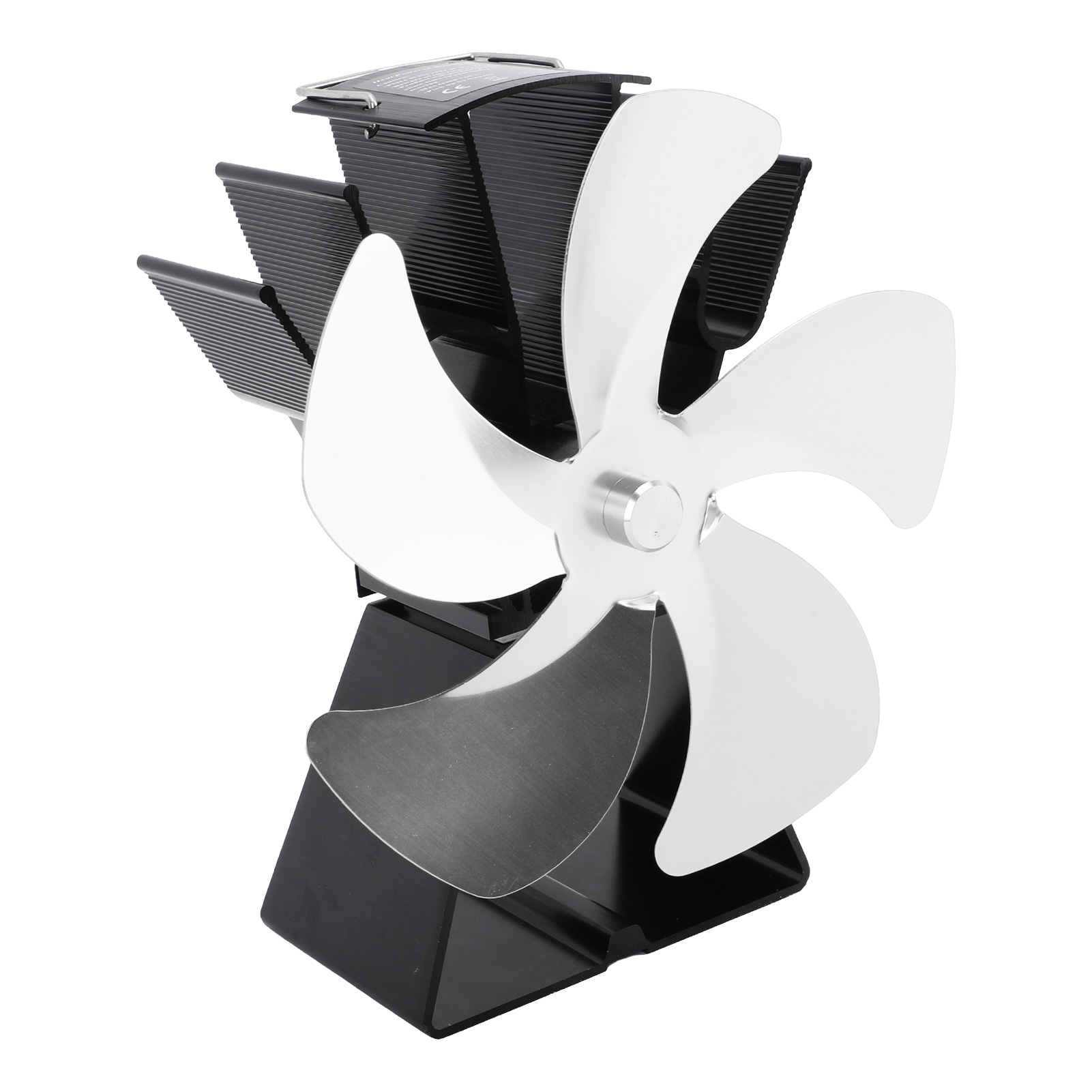 5-flügeliger Holzofenventilator, Vertikaler Trapezförmiger Sockel, Wärmezirkulation Ohne Strom, Tragbar Für Kamine Zu Hause Und Camping, Silberfarben
