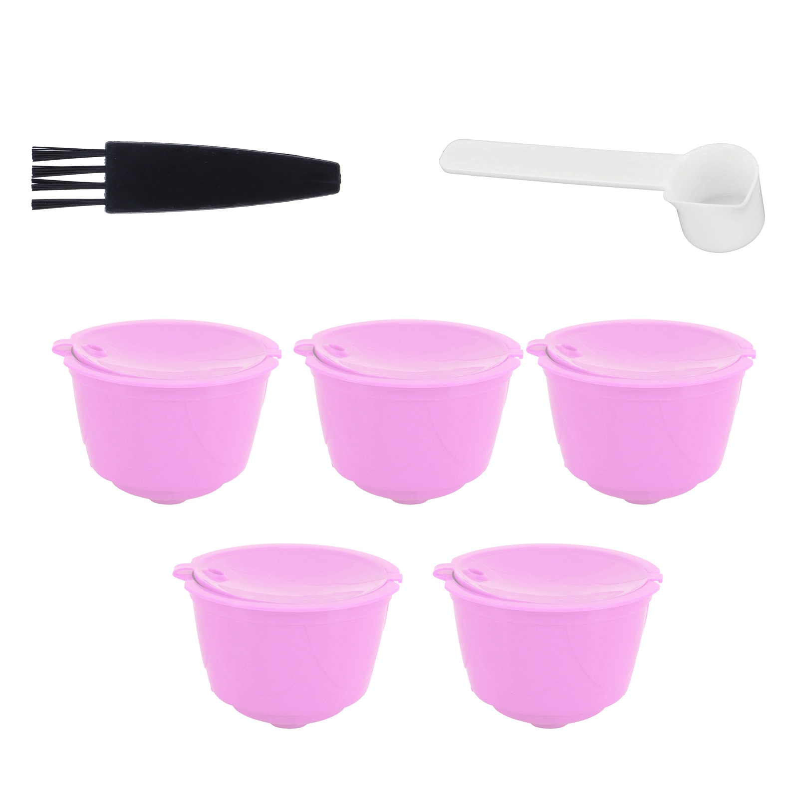 Set Mit Wiederverwendbaren Kapseln, Nachfüllbaren Kaffeefilterpads Für Die Dolce Gusto Kaffeemaschine (lila, 5 Kapseln, 1 Löffel, 1 Reinigungsbürste)