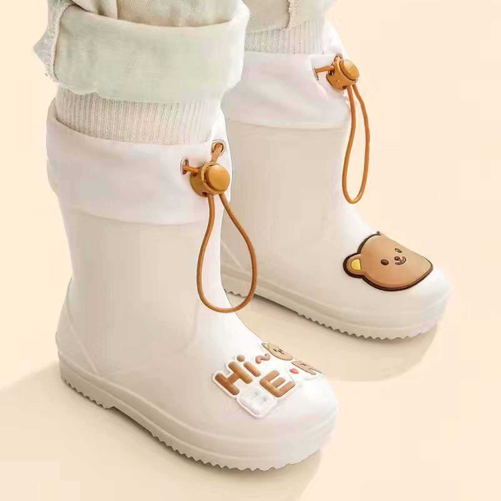 Kinder-regenstiefel, Rutschfest Und Wasserdicht, Beam Port-stil, Mit Kordelzug, Eisbärenmuster, Größe 17.