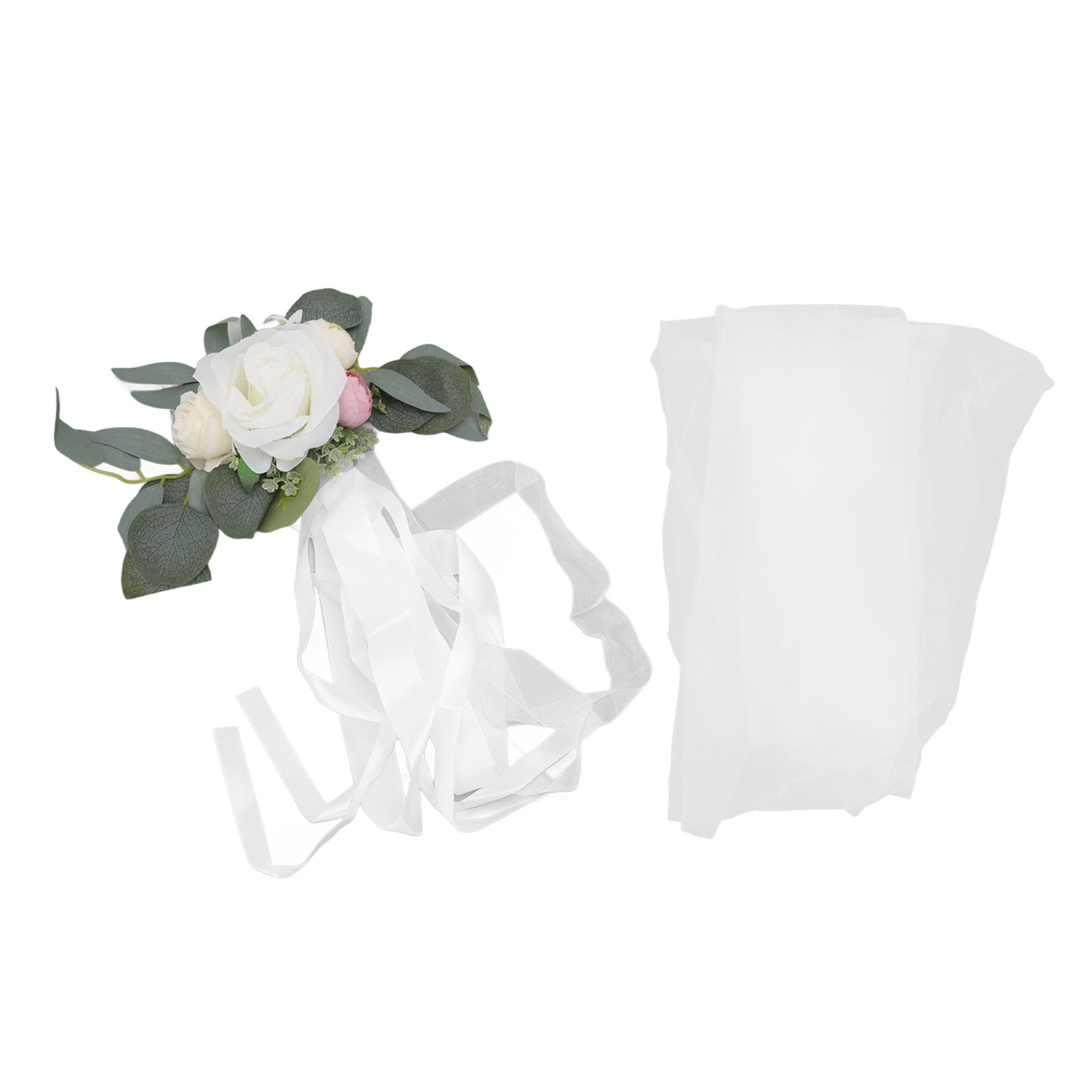 Stuhl Mit Floraler Rückenlehne, Schlichter, Dekorativer Und Ansprechender Stil, Leuchtende Kunstblumen Mit Bändern Für Die Hochzeitsdekoration, Weiß