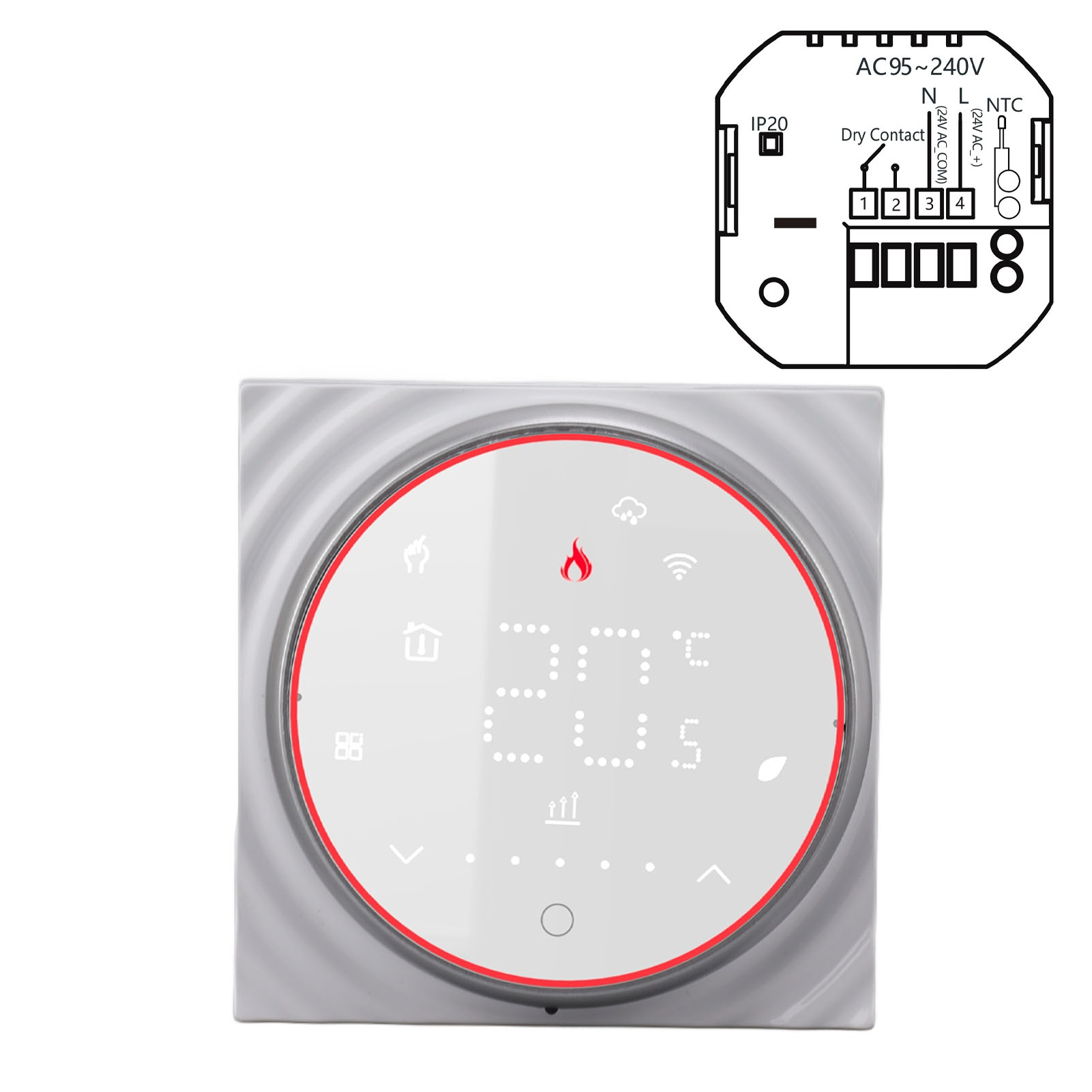 Intelligenter Wlan-wandthermostat Für Heizkessel Und Klimaanlagen, Sprach- Und App-steuerung, Hochpräzise Programmierbar, Potentialfreier Kontakt, 95–240 V, Weiß, Kompatibel Mit Heizung Und Klimaanlag