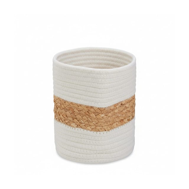 Aufbewahrungskorb Baumwolle, H X D: 20 X 18 Cm, Dekokorb Faltbar, Boho Korb Geflochten, Badkorb, Creme/natur - Relaxdays