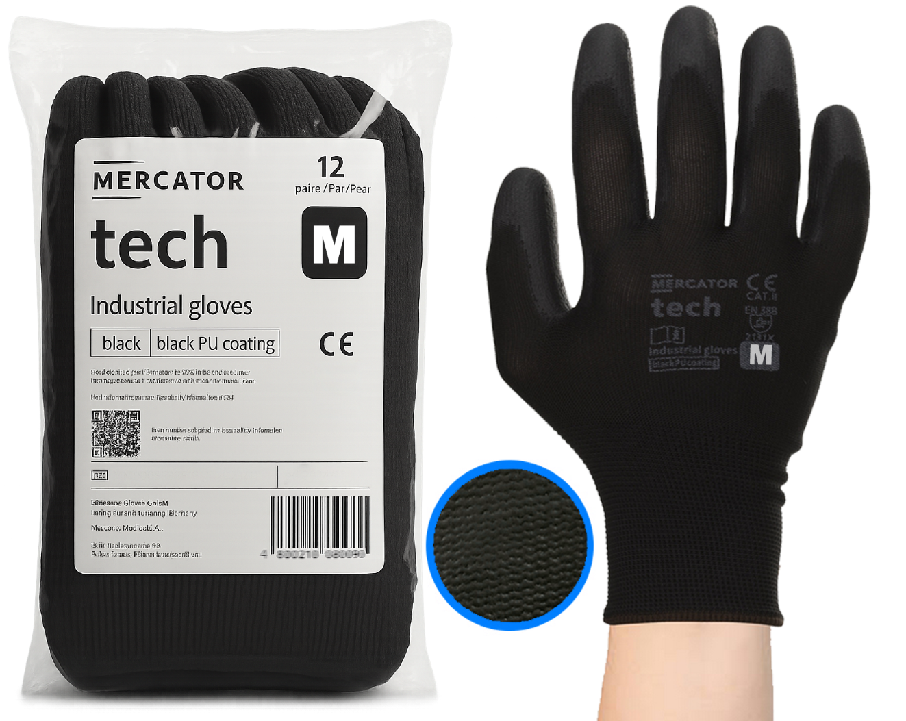 Mercator Tech Schwarze Pu-arbeitshandschuhe - Größe M - 12 Paar
