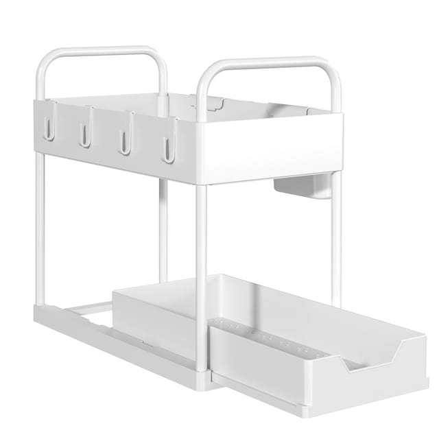 Abs Ausziehbarer Aufbewahrungskorb Größe 40×22×30,5cm Geeignet Für Bad Und Küche Zwei Schichten (weiß)