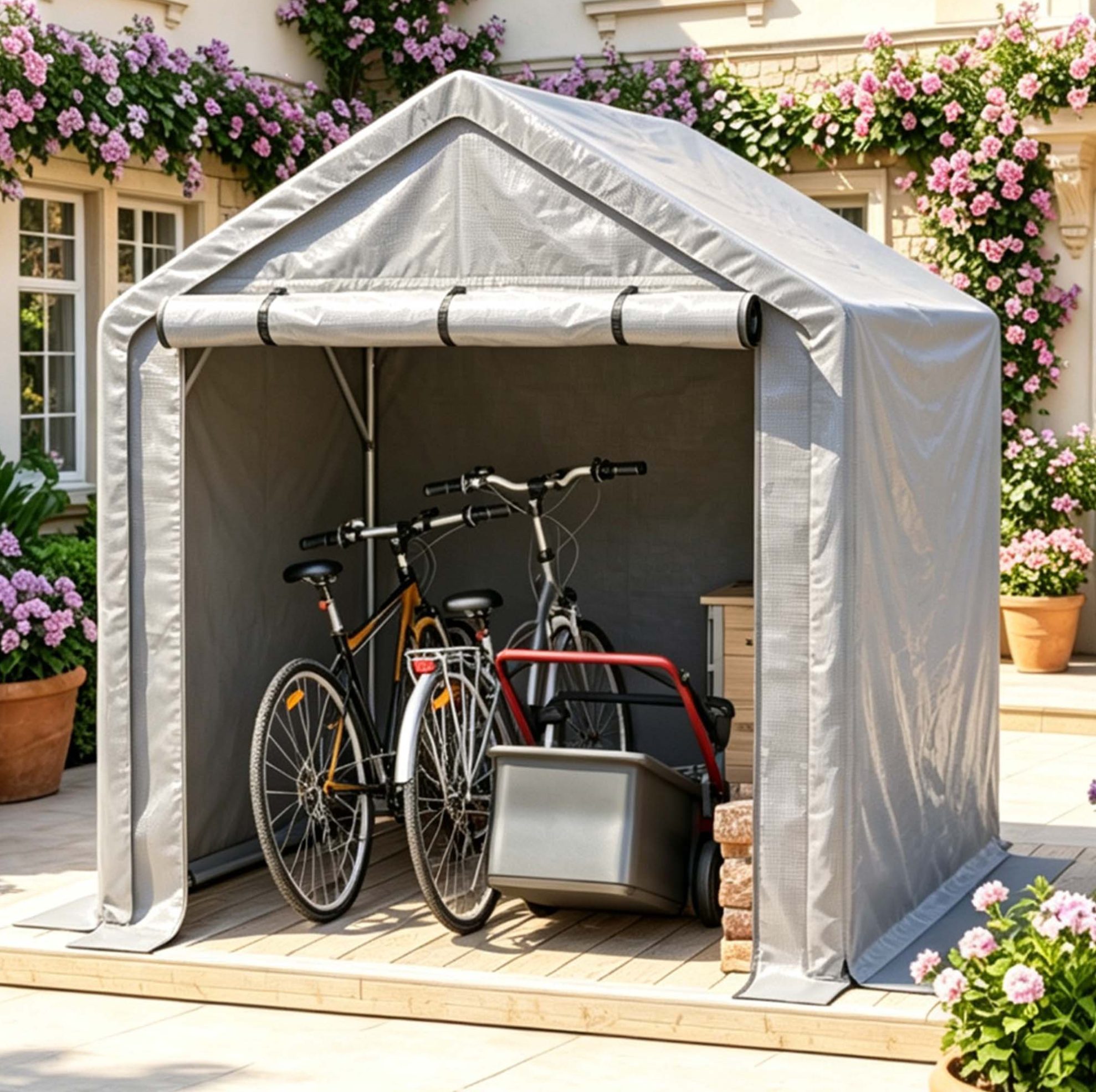 Fahrradgarage 190 X 170 X 200 Cm Aus Verzinktem Stahl, Pe-plane 170 G/m², Dunkelgrau Okmyhome