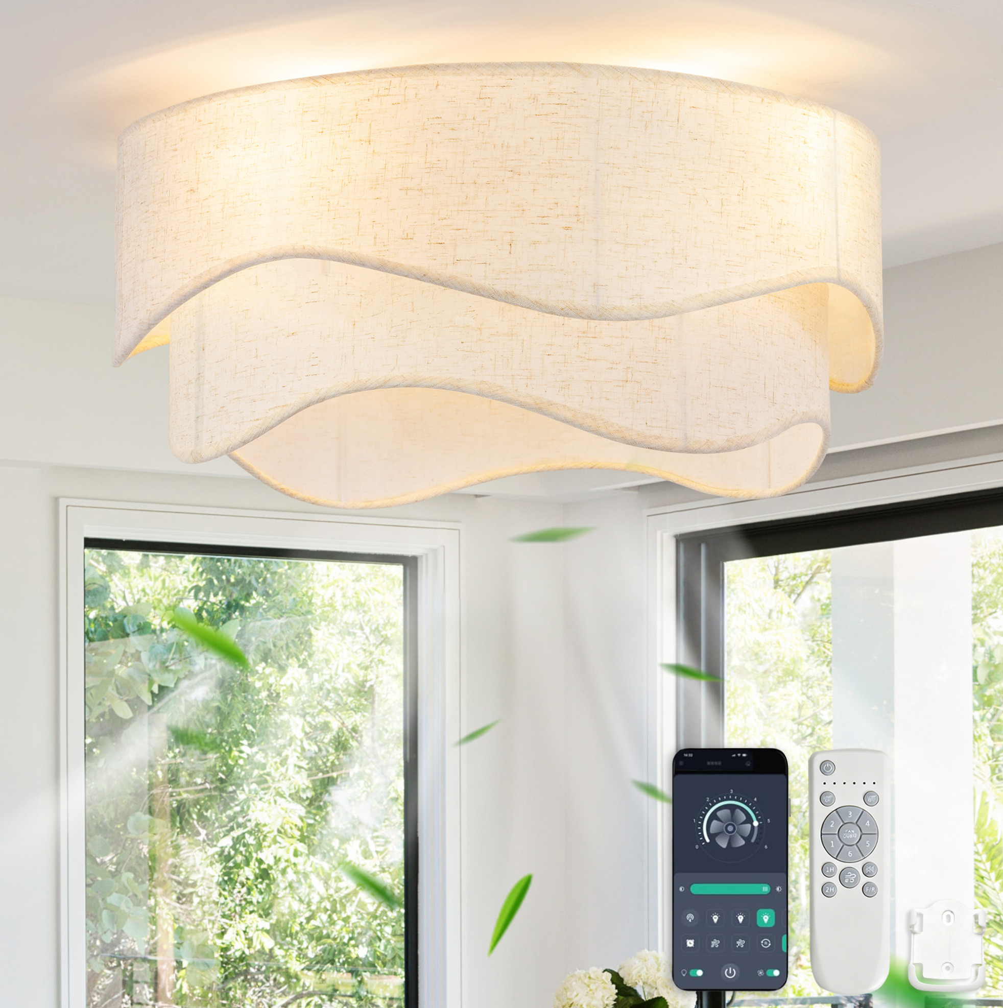 Deckenventilator Mit Licht 19 Zoll, 6 Stufen, App- Und Fernbedienung Okmyhome