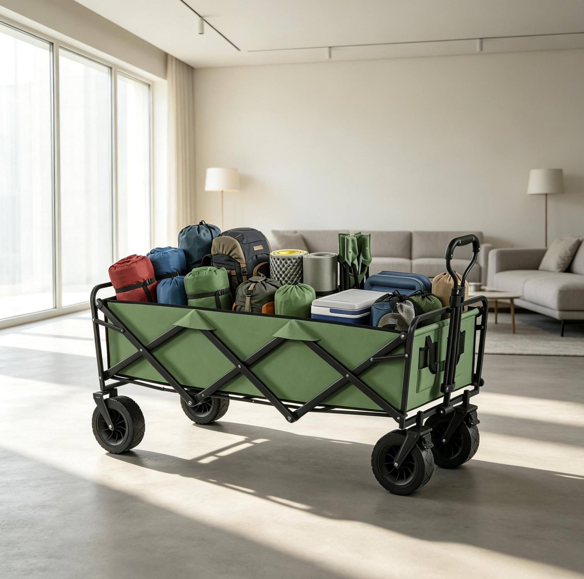 Klappbarer Gartenwagen 130 L Mit Rädern, Bremsen Und Verstellbarem Griff Okmyhome