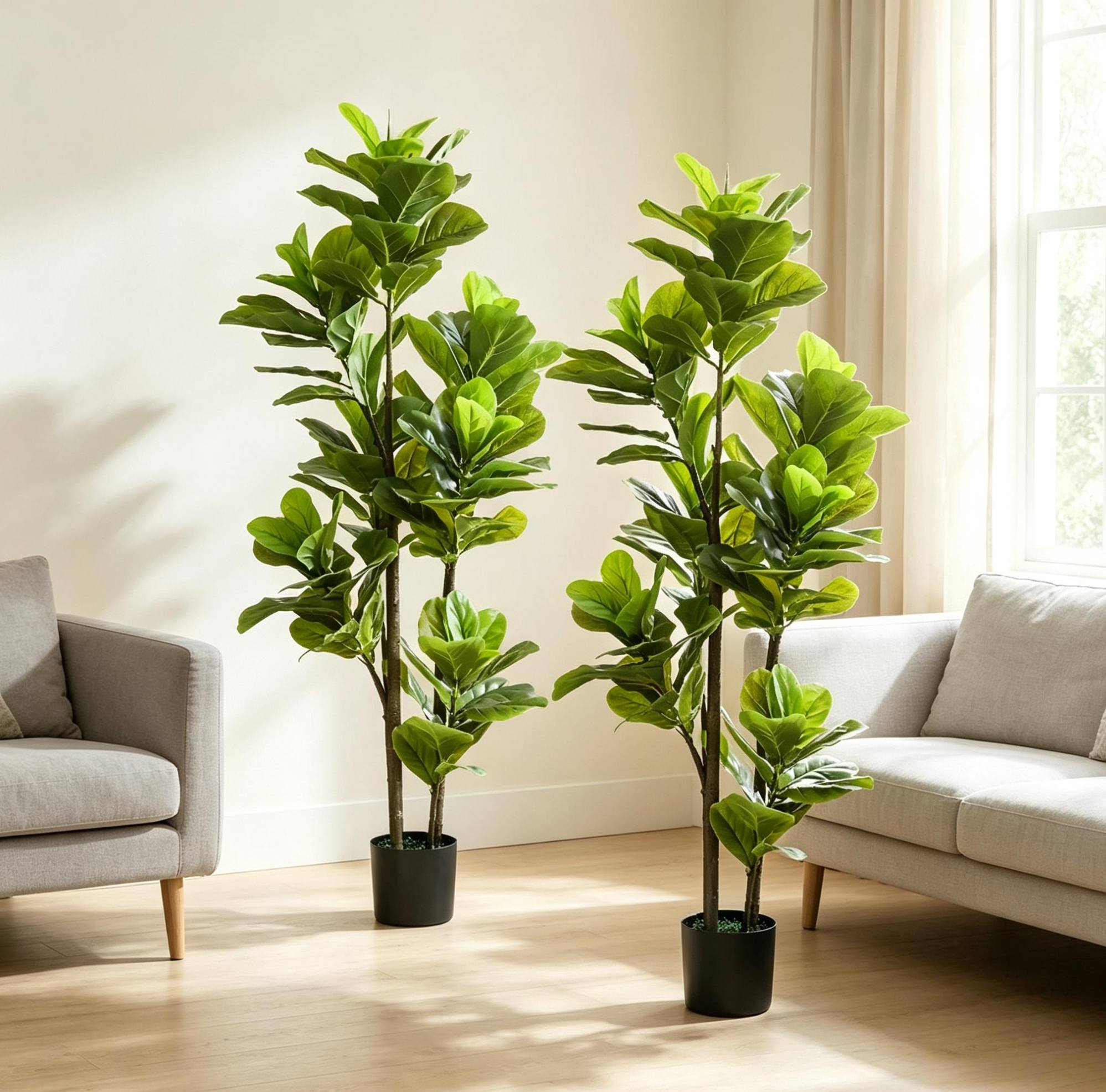 Künstliche Zimmerpflanze Geigenfeige 150 Cm, 2er-set, Zementtopf Grün Okmyhome