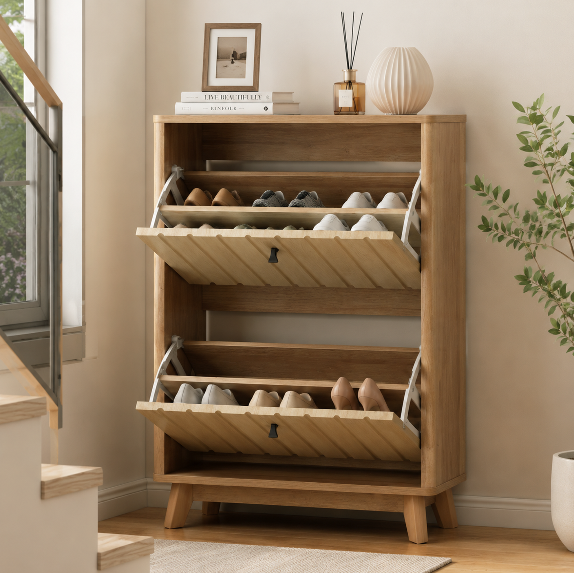 Schmaler Schuhschrank 60 X 24 X 94 Cm Aus Mdf Und Spanplatte In Eichenoptik Okmyhome