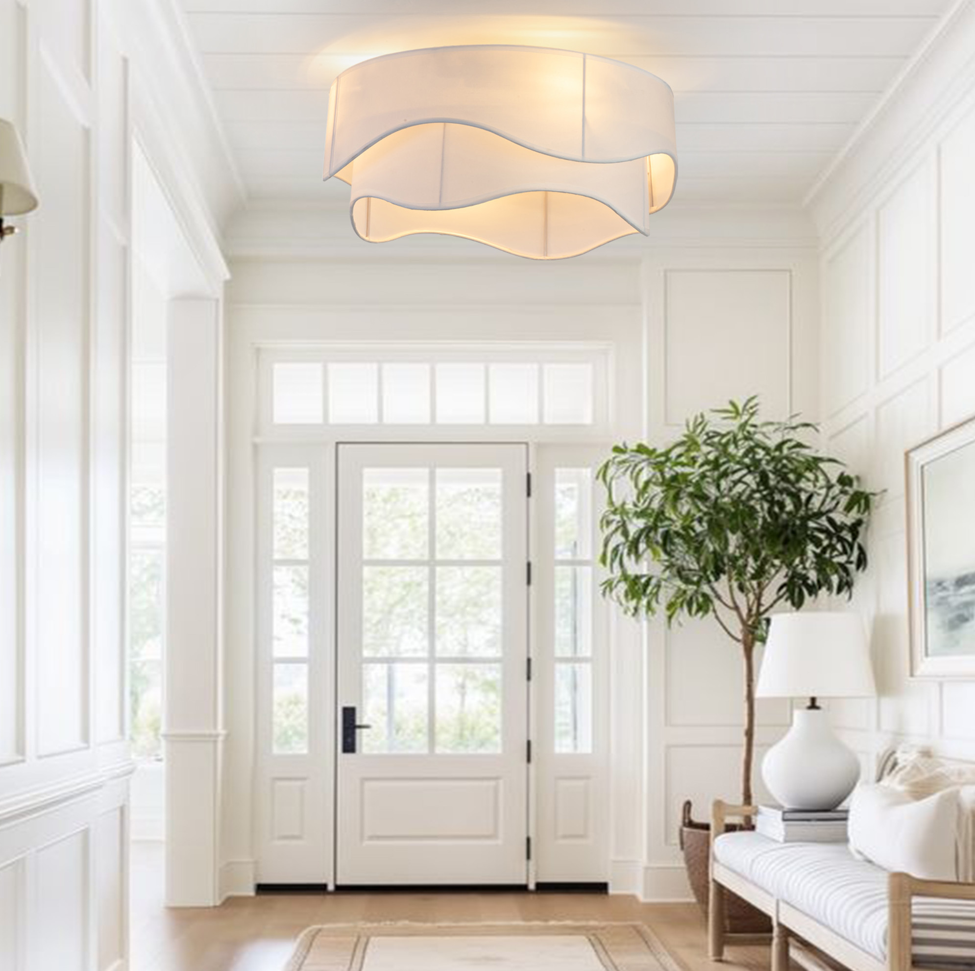 Deckenventilator Mit Licht, 50 Cm, 6 Geschwindigkeiten, Fernbedienung, Weiß Und Gold, Okmyhome