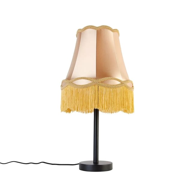 Klassische Tischlampe Schwarz Mit Granny-schirm Gold 30 Cm - Simplo