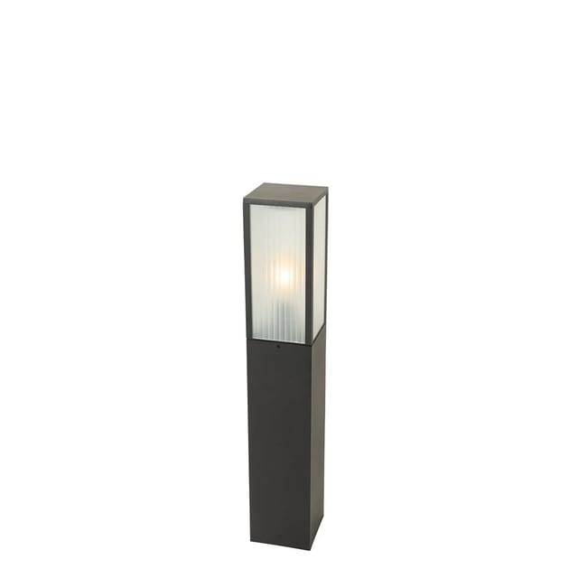 Qazqa - Stehende Außenleuchte Schwarz Mit Geripptem Glas 80 Cm Ip44 - Charlois