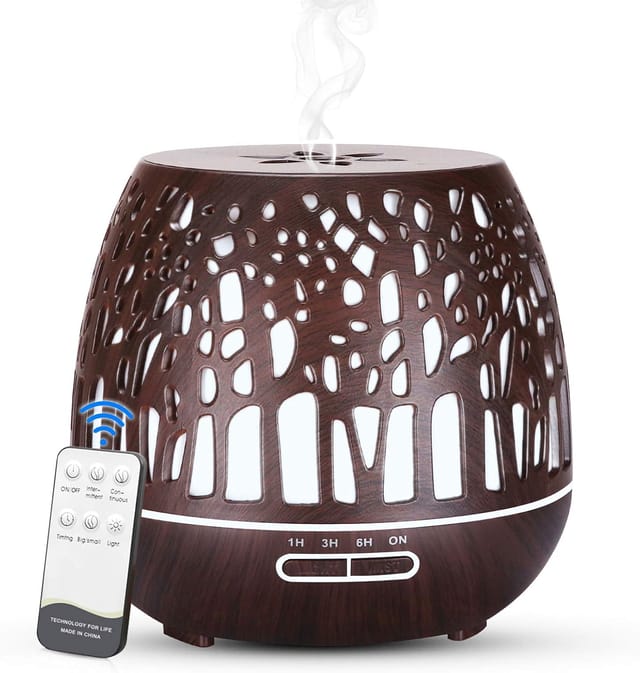 Difusor De Aceites Esenciales De 400 Ml, Humidificador Ultrasónico Sin Bpa Con Control Remoto, Luz Led Que Cambia De Color Y 3 Temporizadores Para El Hogar, Yoga, Oficina Y Spa (madera Oscura).