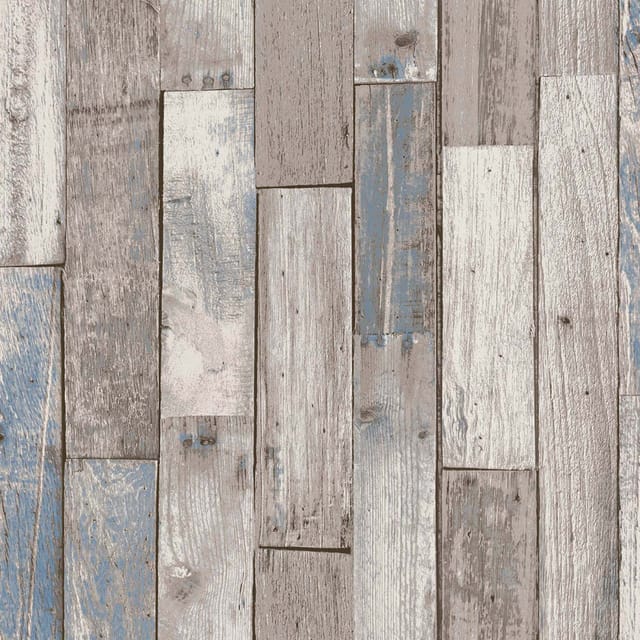 Next Distressed Wood Plank Neutral Blau Vliestapete 10mx52cm