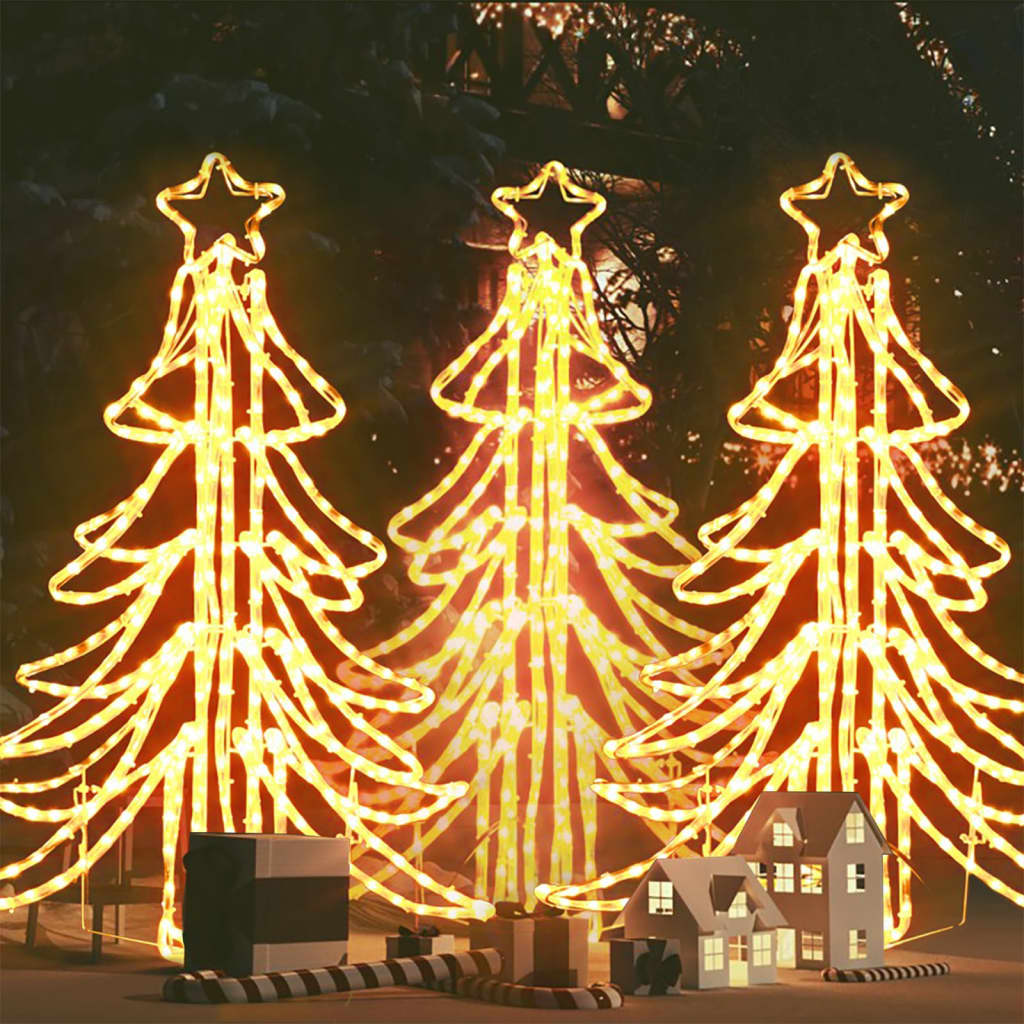 Faltbare Weihnachtsbäume Mit Led 3 Stück Warmweiß 87x87x93 Cm
