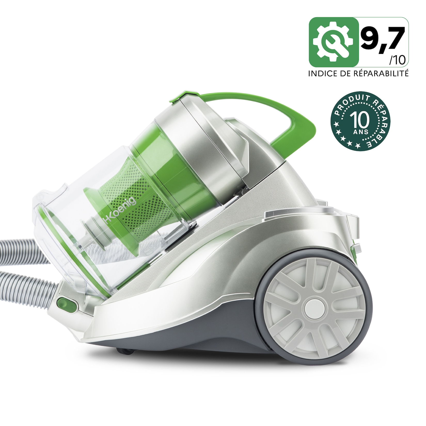 H.Koenig AXO940 beutelloser Staubsauger / 2 Liter / HEPA Filter/Leise /Bekämpfung von Milben/Einfache /Gesunde Umgebung/Weiß/Grün
