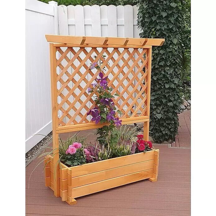 Promadino Pflanzkasten mit Pergola (Außenmaß (L x B x H): 112 x 65 x 139 cm, Holz, Honigbraun)