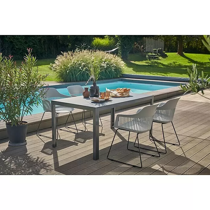 Sunfun Gartenmöbel-Set Maja/Annika (5 -tlg., Glas/Aluminium, Metall/Kunststoff, Anthrazit/Black/Flint Grey, Tischplatte nicht ausziehbar)